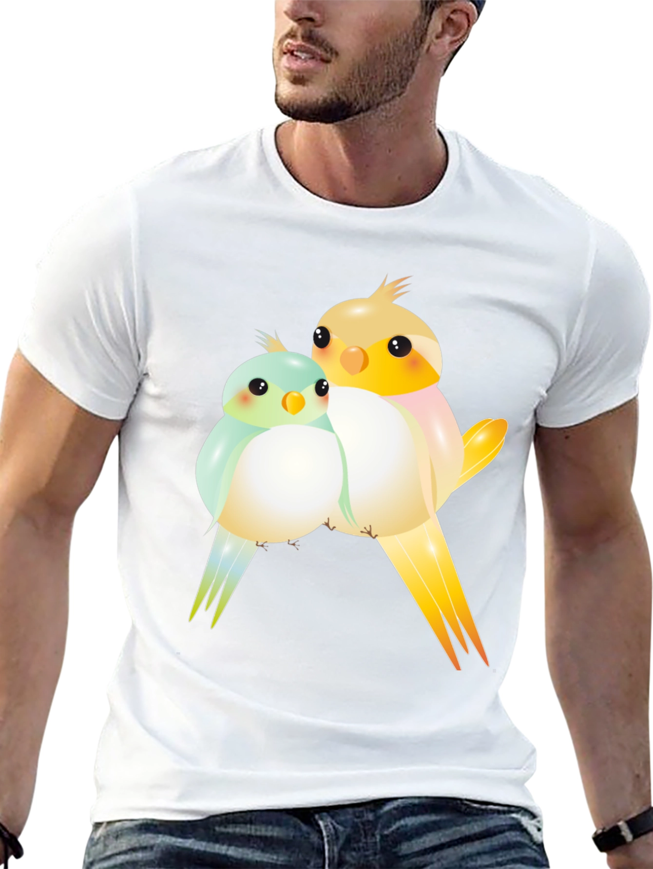 Cute Birdie Couple Graphic Black T-Shirt