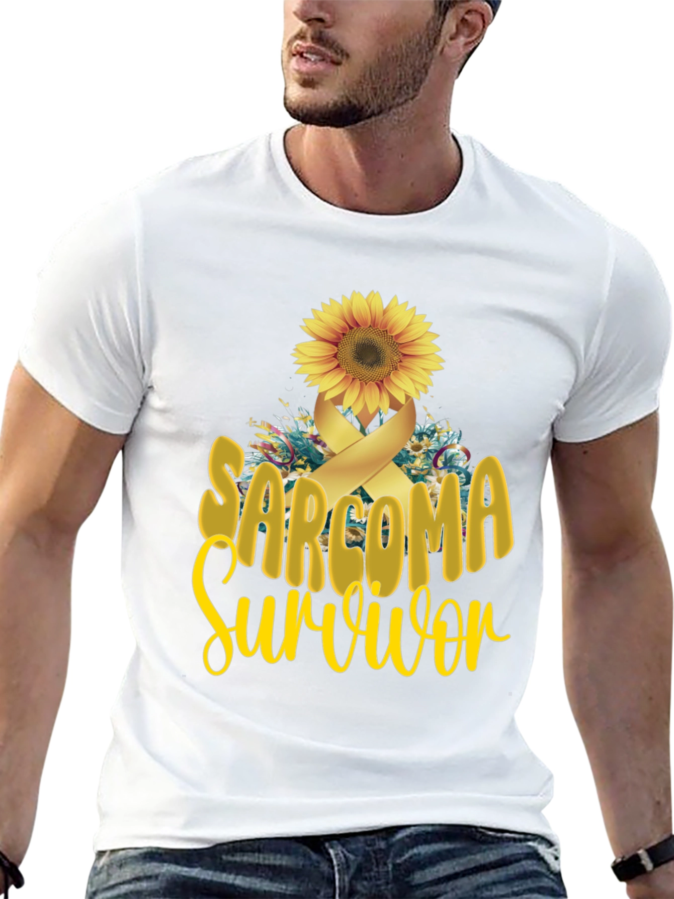 Sarcoma Survivor T-Shirt Sunflower Ribbon Cancer Awareness
