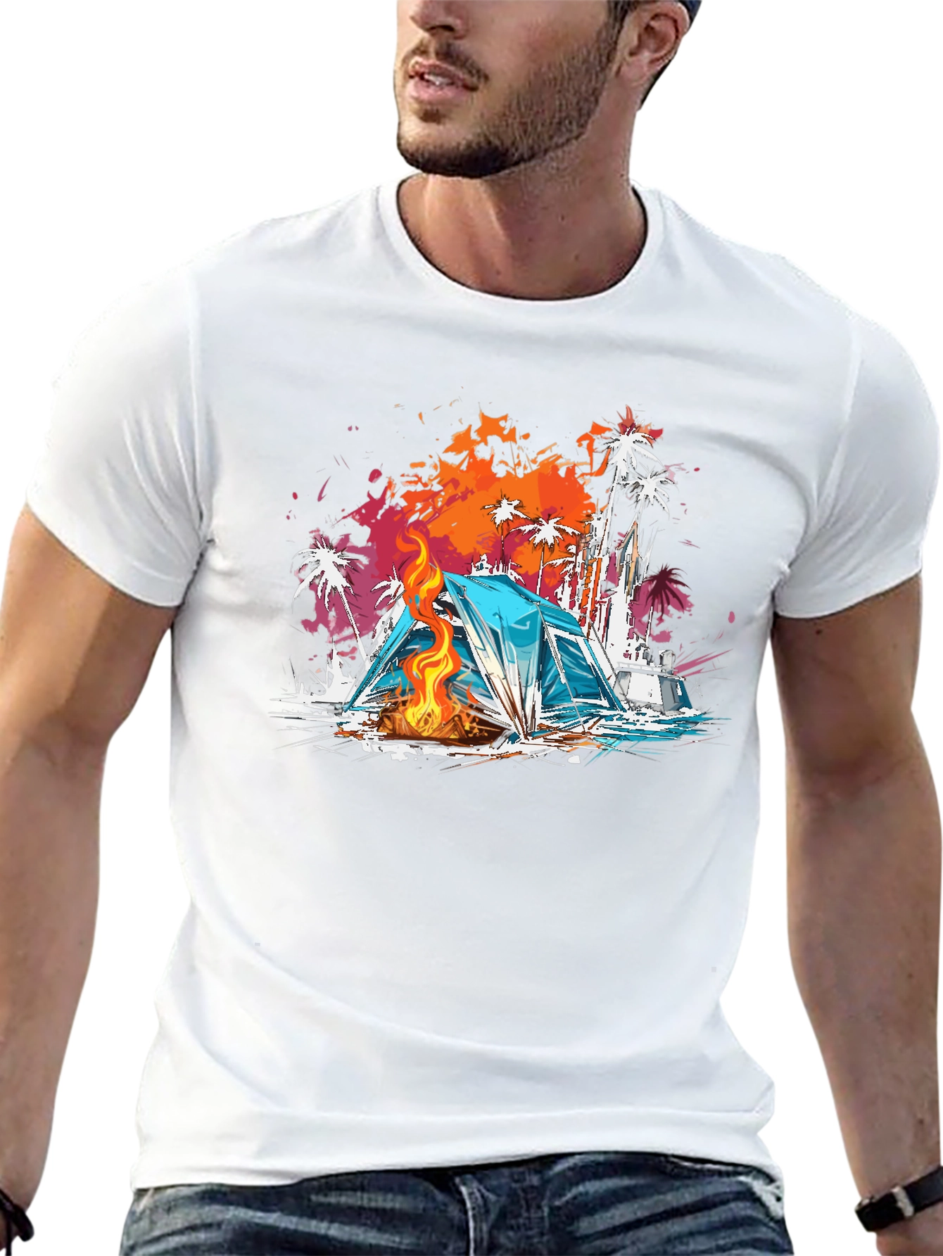 Camping Vibes Graphic Tee - Beach Campfire T-Shirt