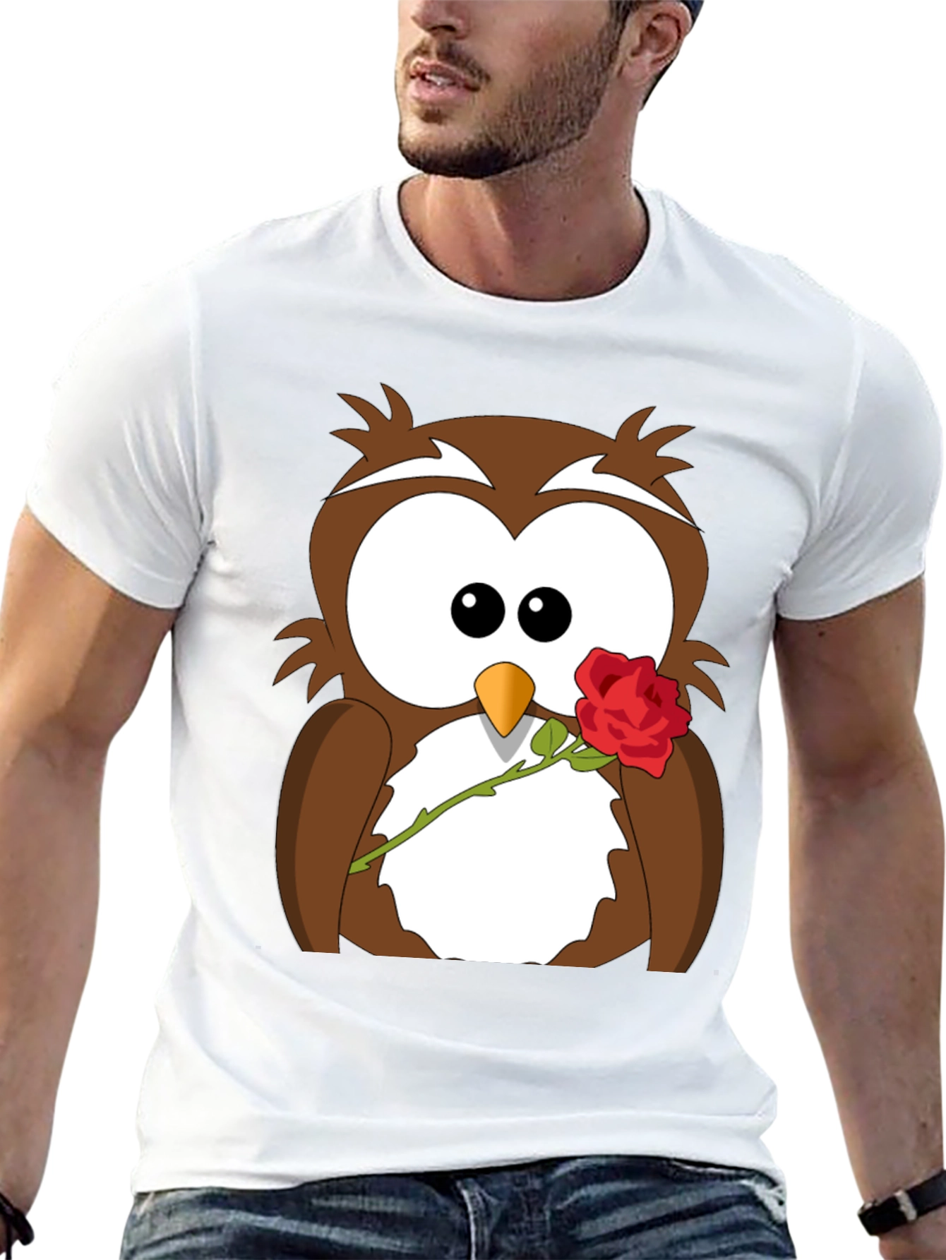 Owl With Rose Graphic T-Shirt