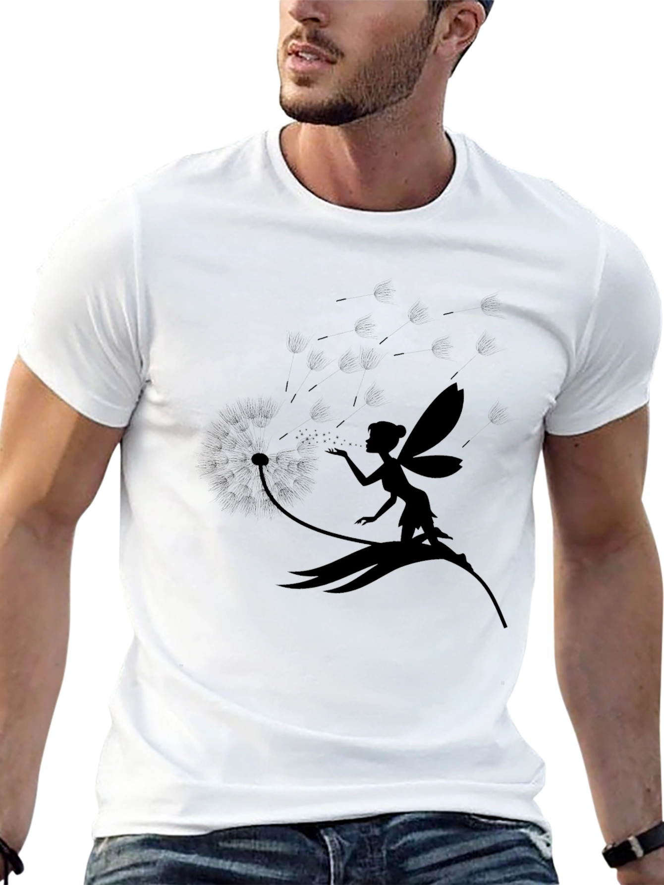 Fairy Dandelion Print Tee - Stylish Black T-Shirt
