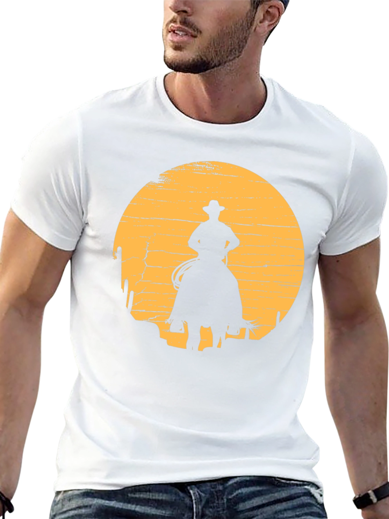 Cowboy Sunset Graphic Tee - Black Cotton T-Shirt