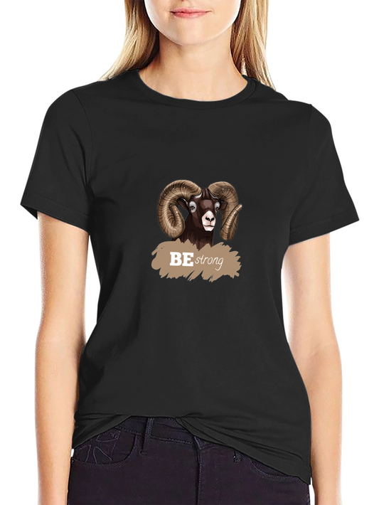 Be Strong Ram Graphic Tee - Black Cotton T-Shirt