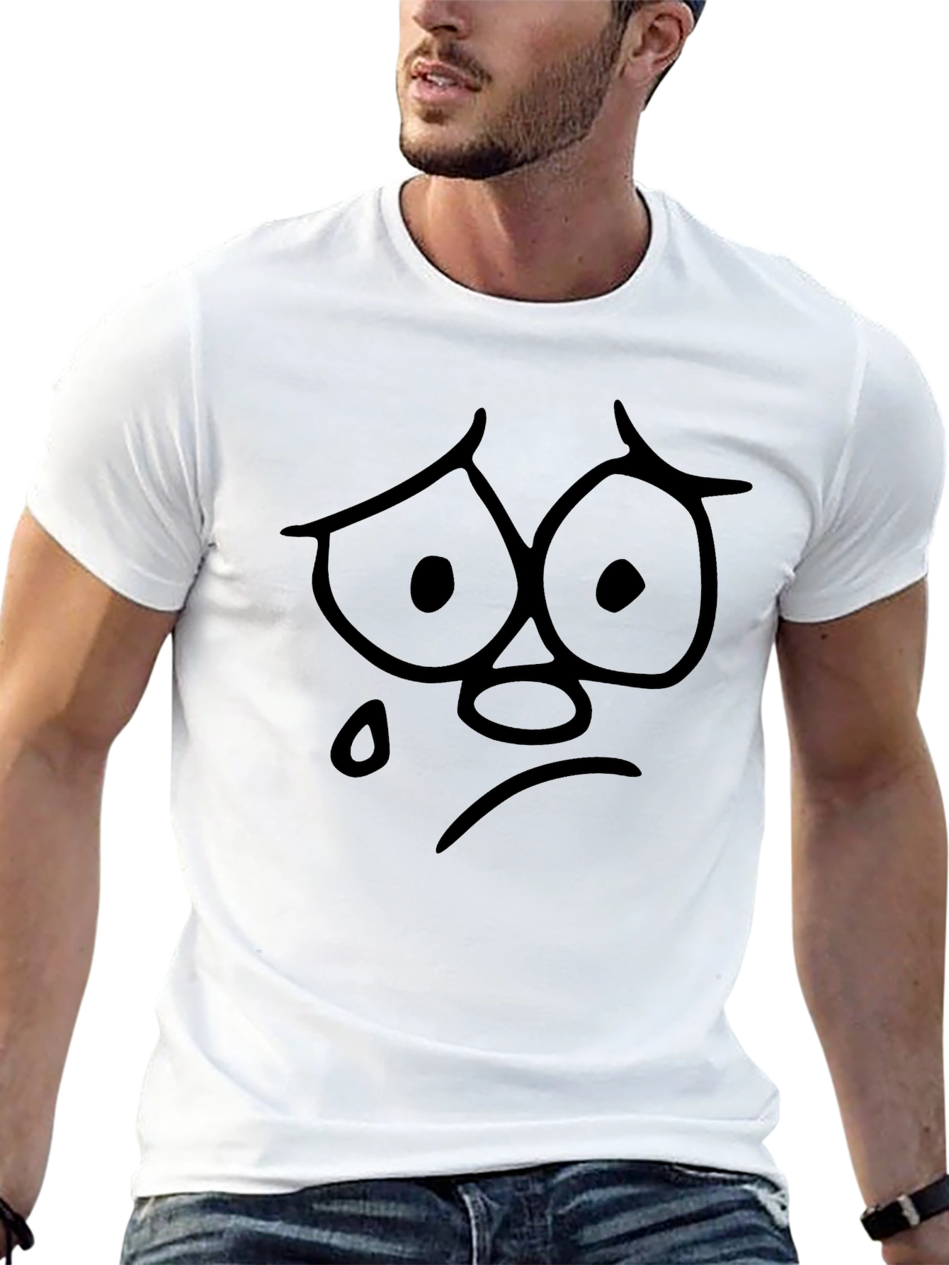 Sad Face Graphic Print Black T-Shirt