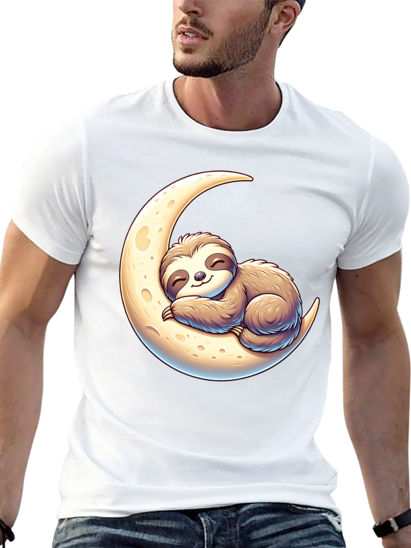 Sloth on Moon Graphic Tee - Relaxed Fit