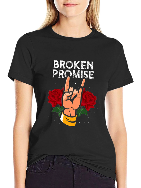 Broken Promise Graphic Tee - Rock & Roses Design