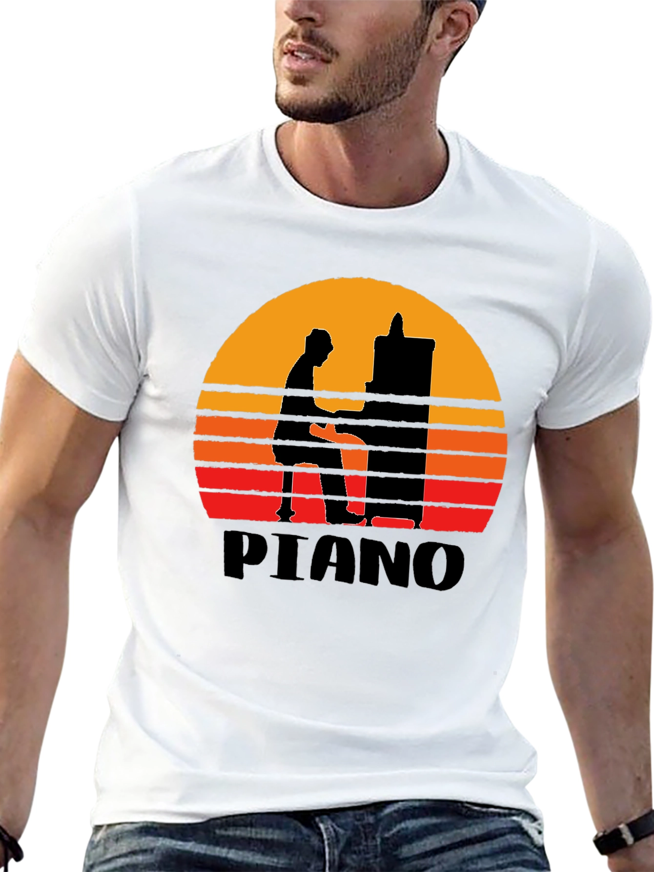 Sunset Piano Silhouette Graphic Tee - Musician T-Shirt
