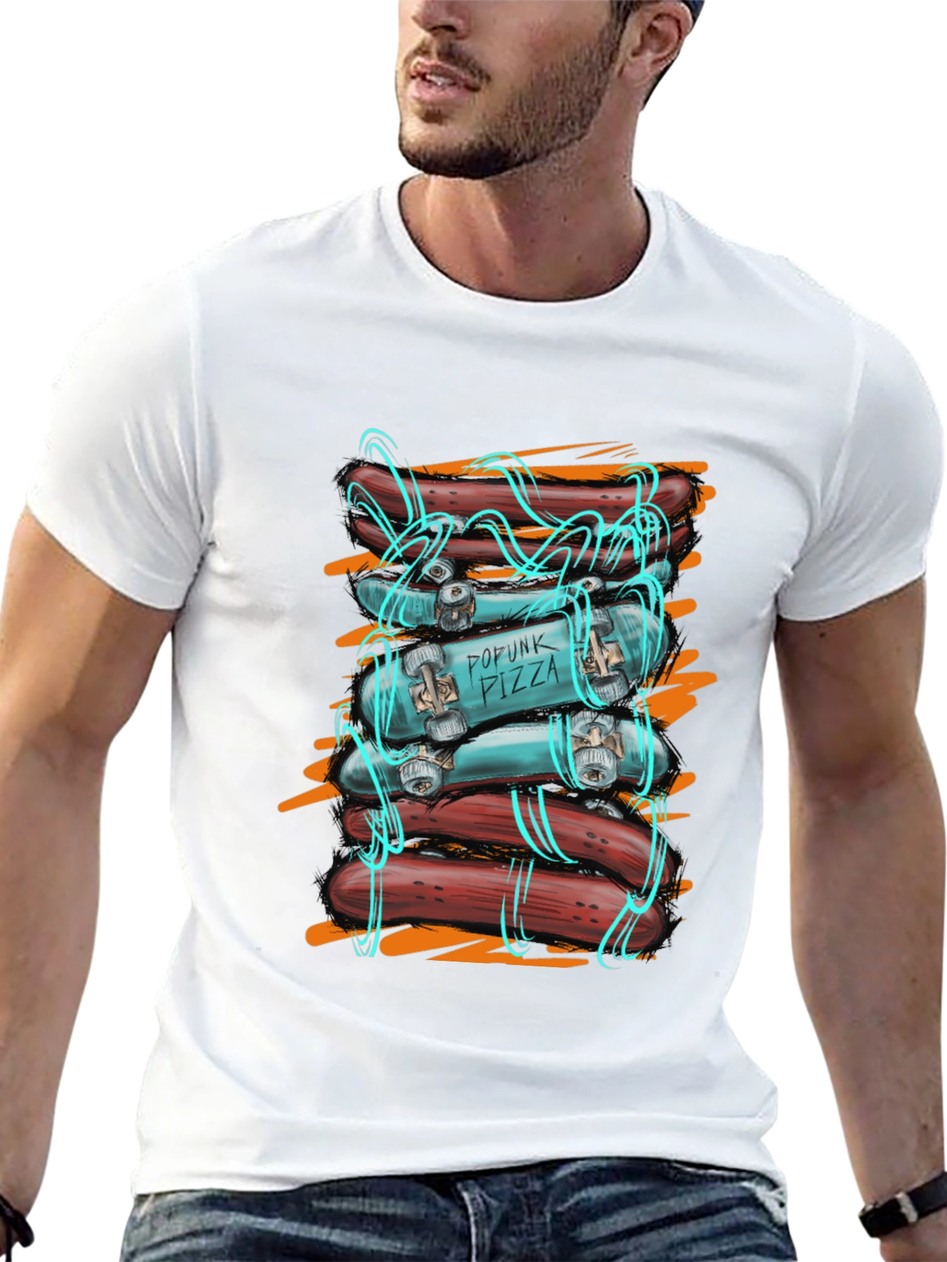 Popunk Pizza Skateboard & Hotdog T-Shirt