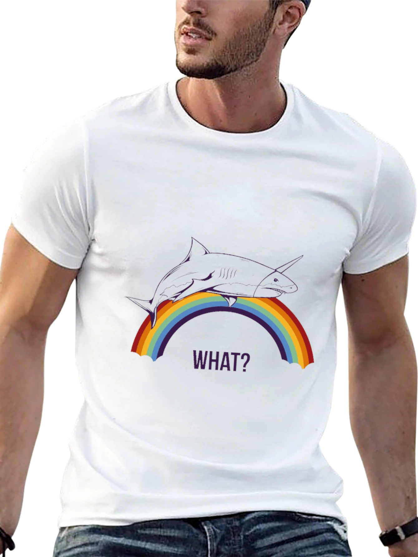 Shark Unicorn Rainbow Mens Black T-Shirt