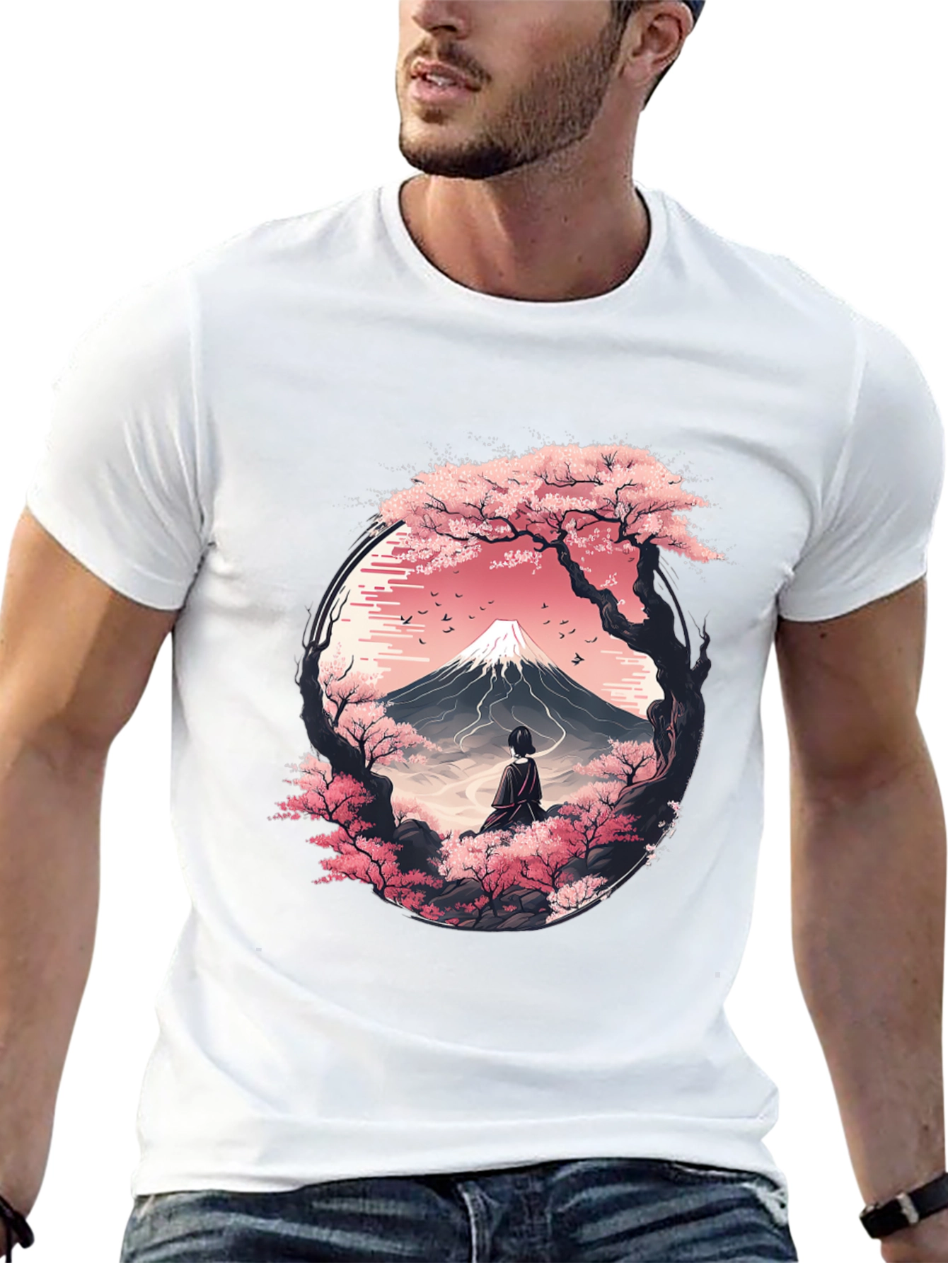 Sakura Mountain Graphic Tee - Unisex Black T-Shirt
