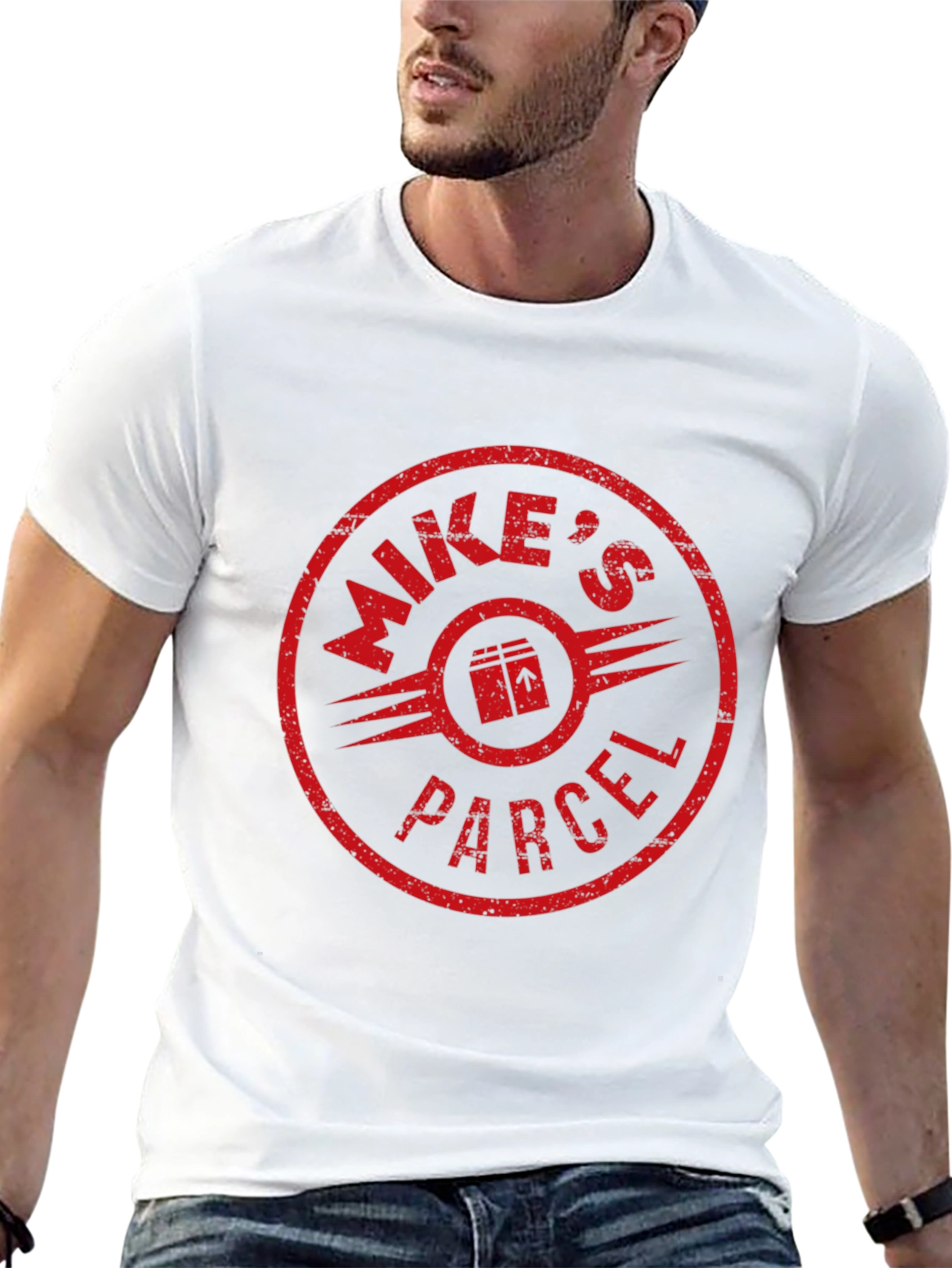 Mikes Parcel T-Shirt - Distressed Red Logo