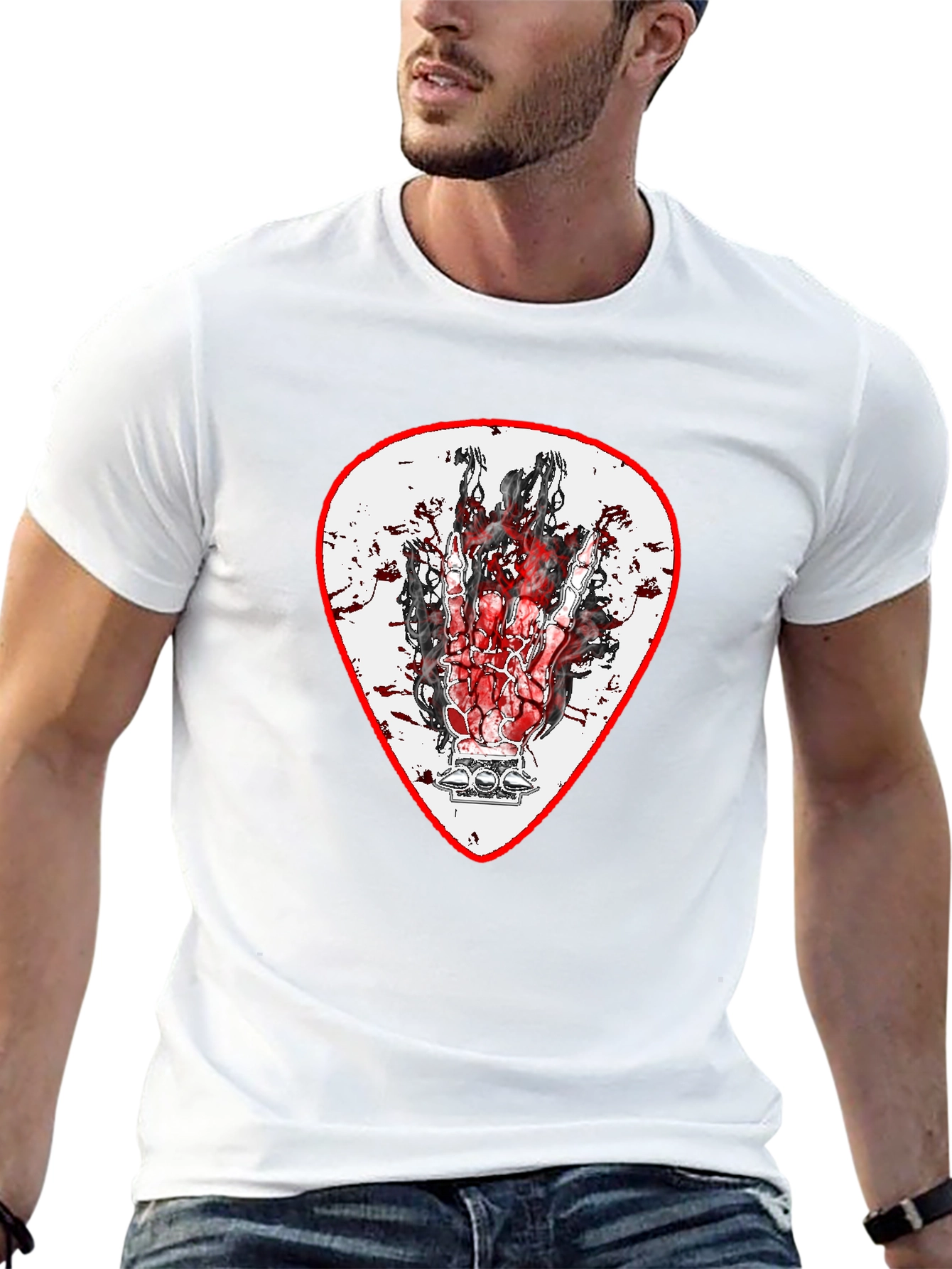 Rock On Hand Guitar Pick Black T-Shirt