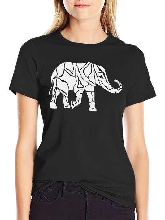 Abstract Elephant Print Black T-Shirt