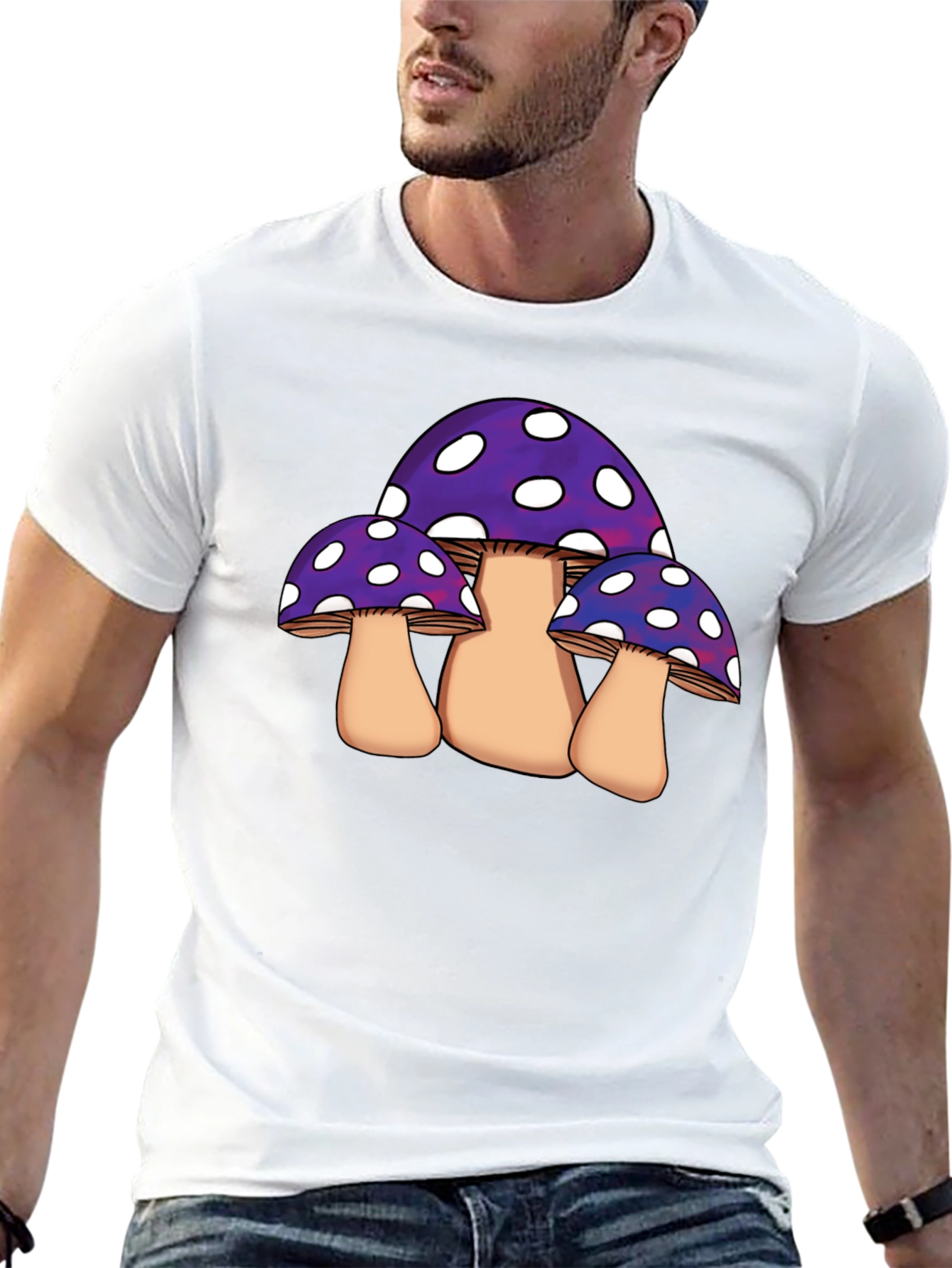 Funky Mushroom Graphic Tee - Black Cotton Blend