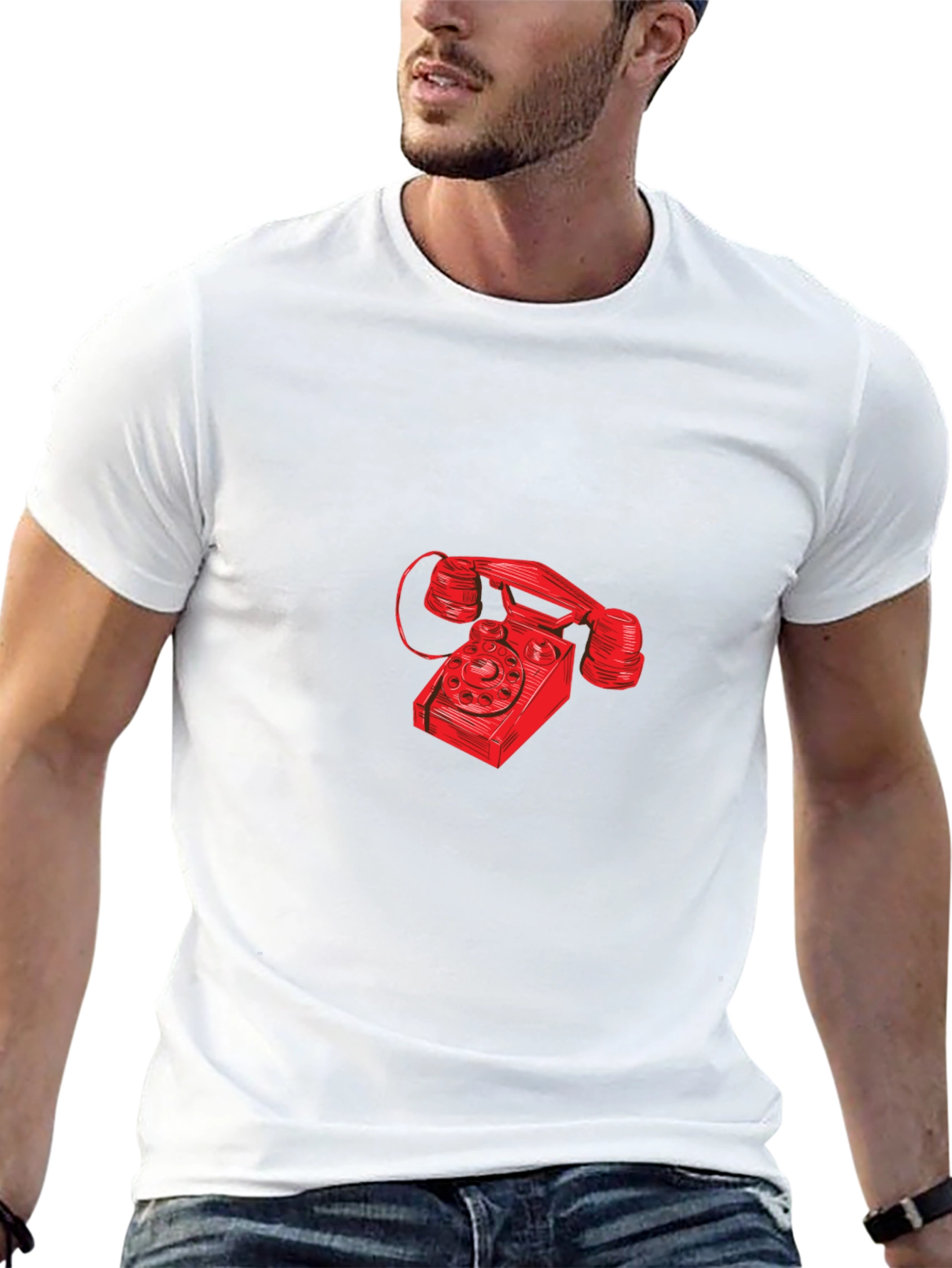 Retro Red Rotary Phone Graphic T-Shirt