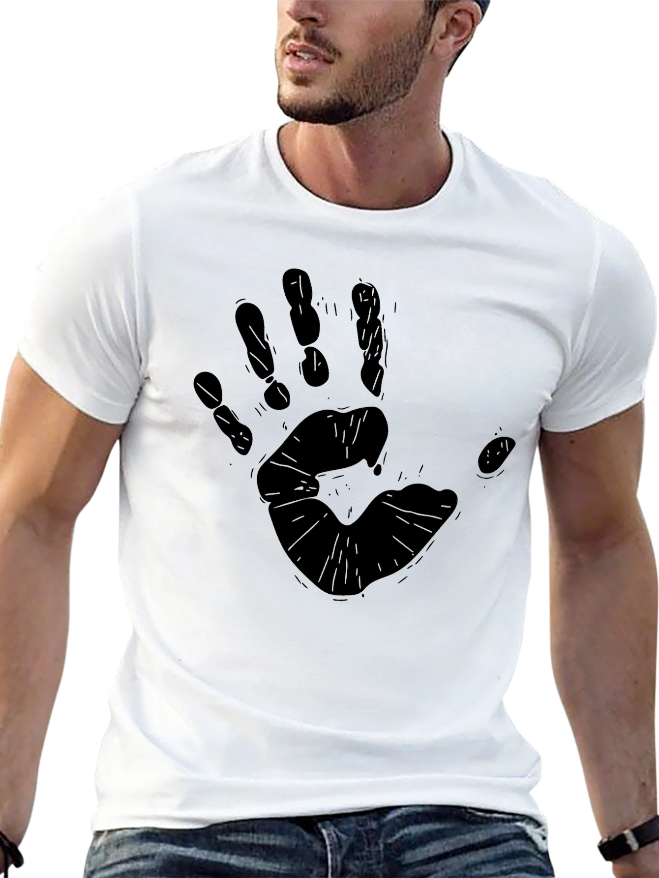 Handprint Graphic Black T-Shirt - Casual Style