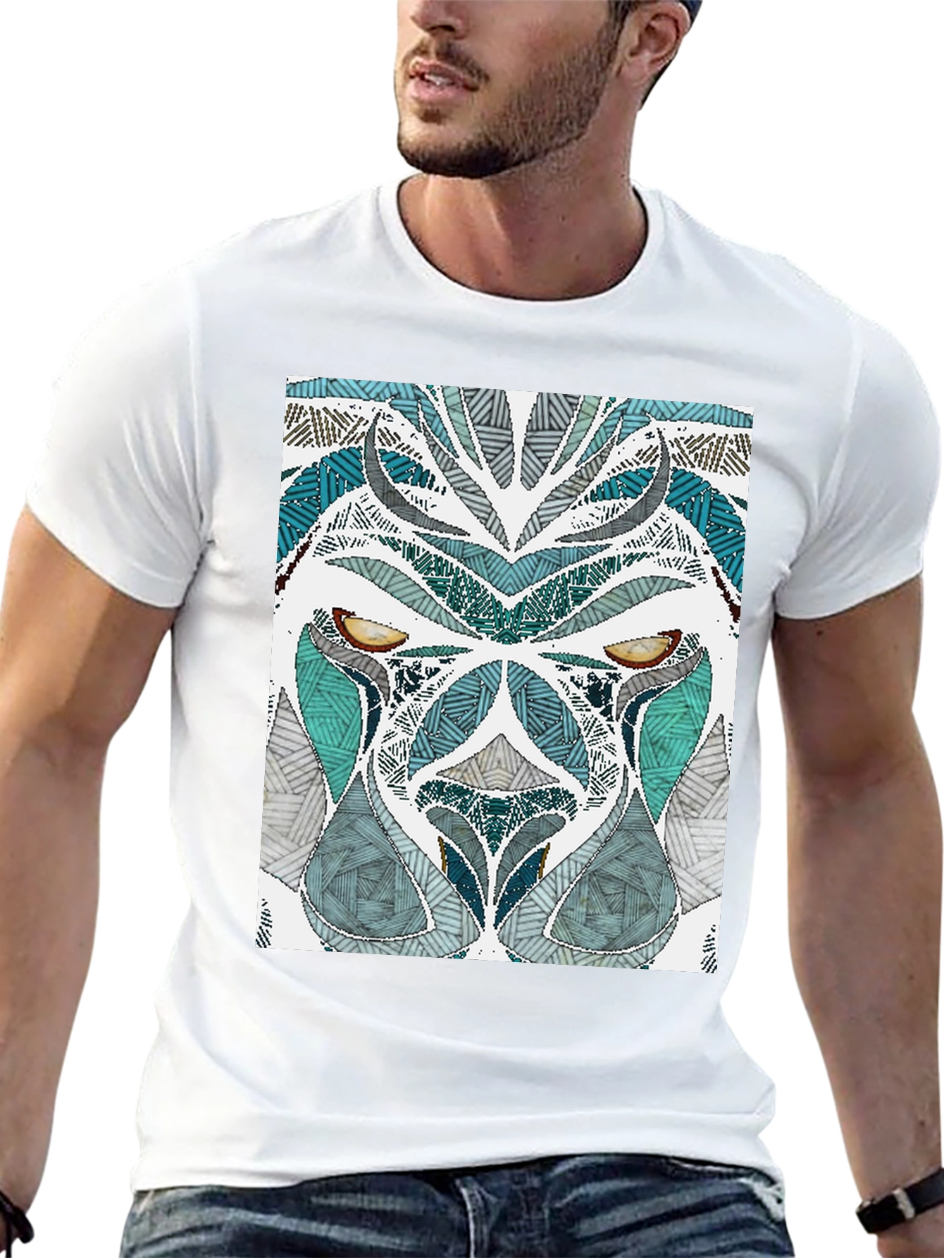 Abstract Lion Graphic Tee - Mens Black T-Shirt