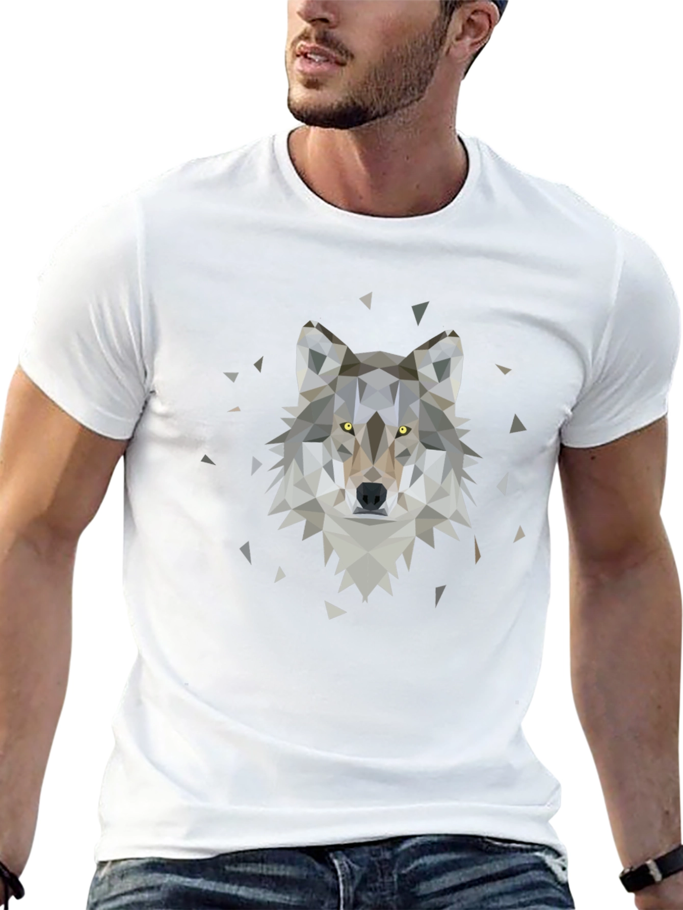 Geometric Wolf Graphic Tee - Black