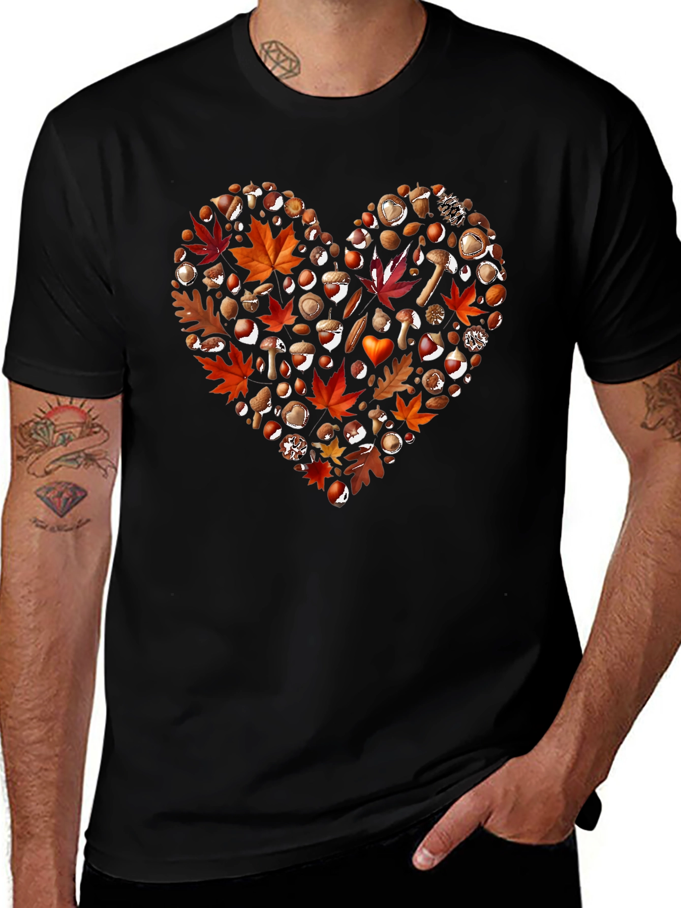 Autumn Love T-Shirt: Fall Leaves & Mushrooms