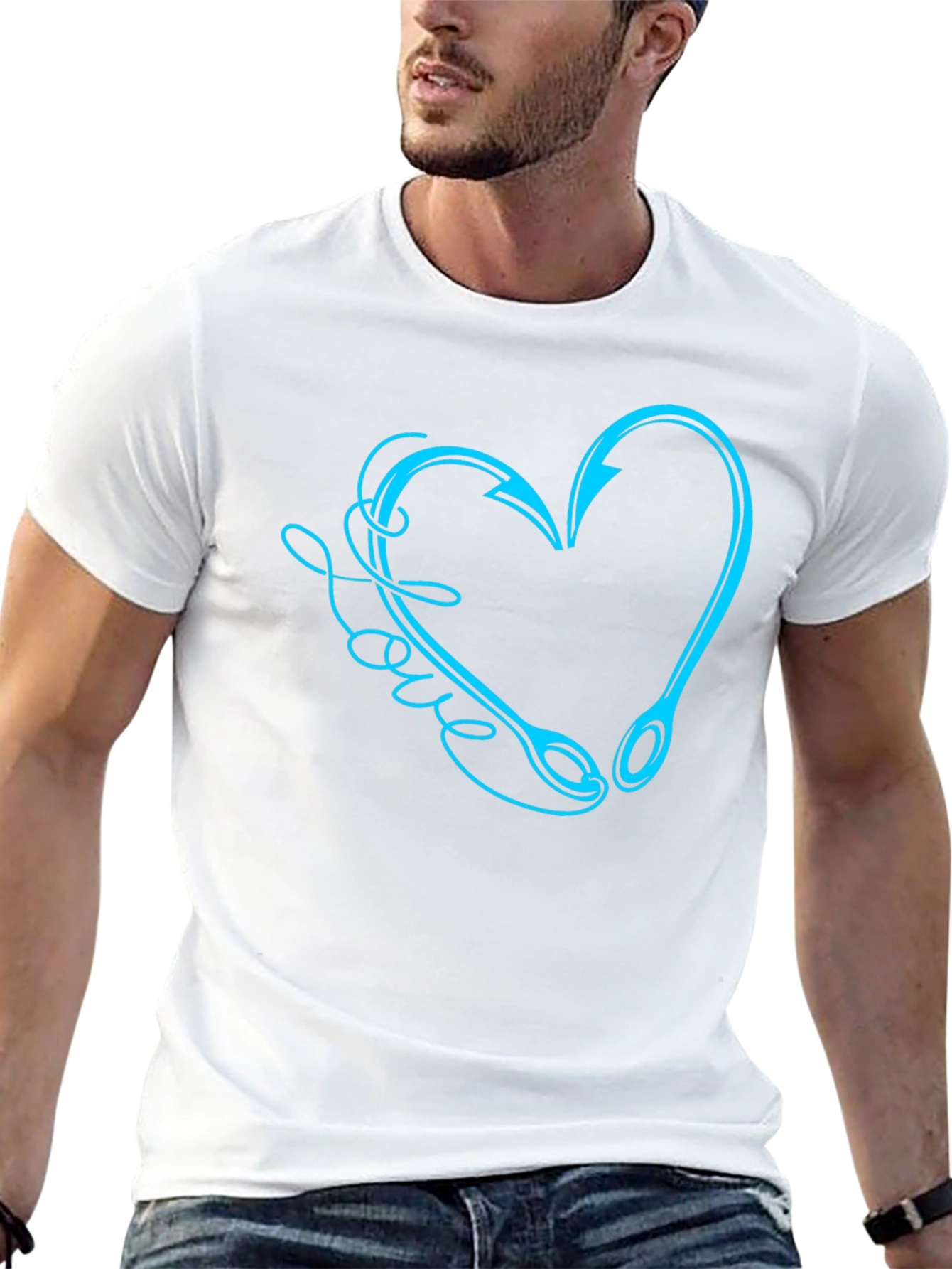 Fishing Love Heart Hook Graphic Tee - Black