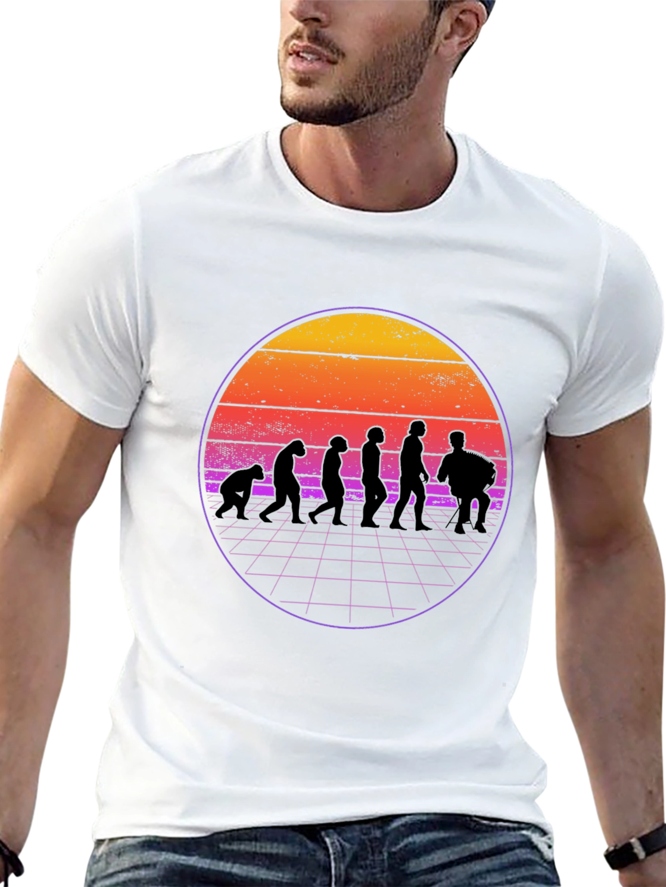 Retro Evolution T-Shirt - Mens Black Crew Neck Tee