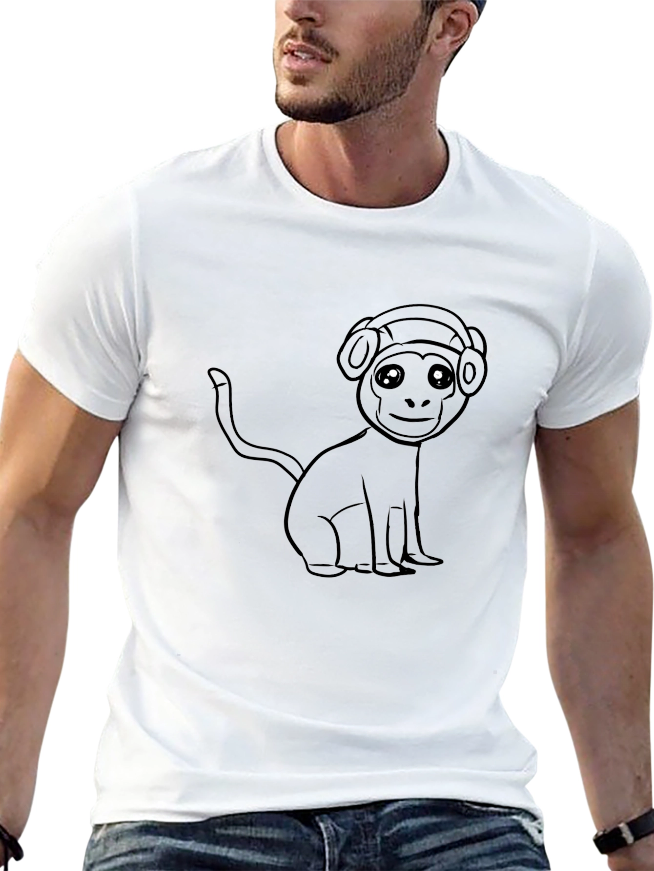 Monkey DJ Graphic Tee - Black Cotton Casual