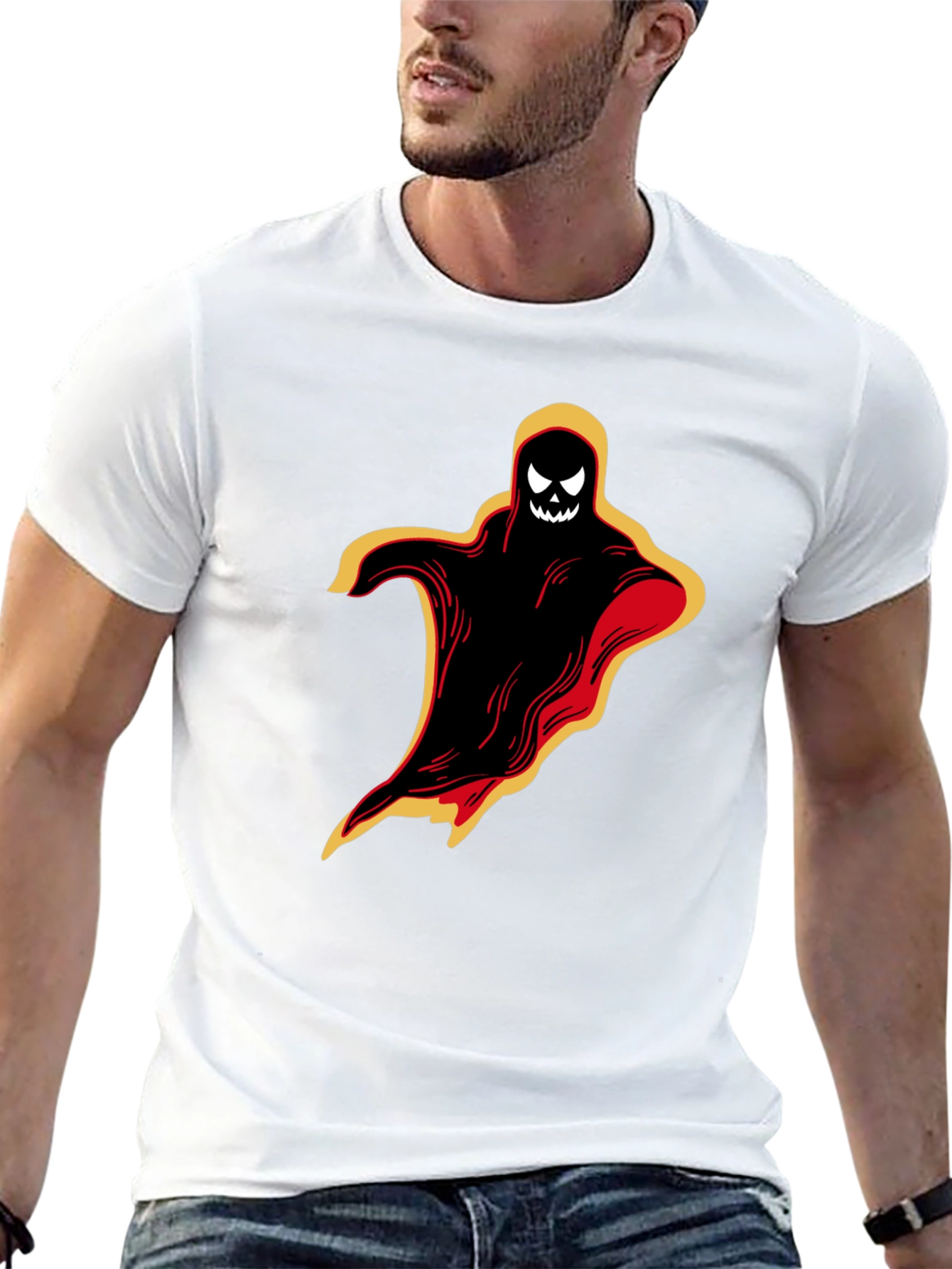 Halloween Ghost Graphic Tee - Spooky Black T-Shirt