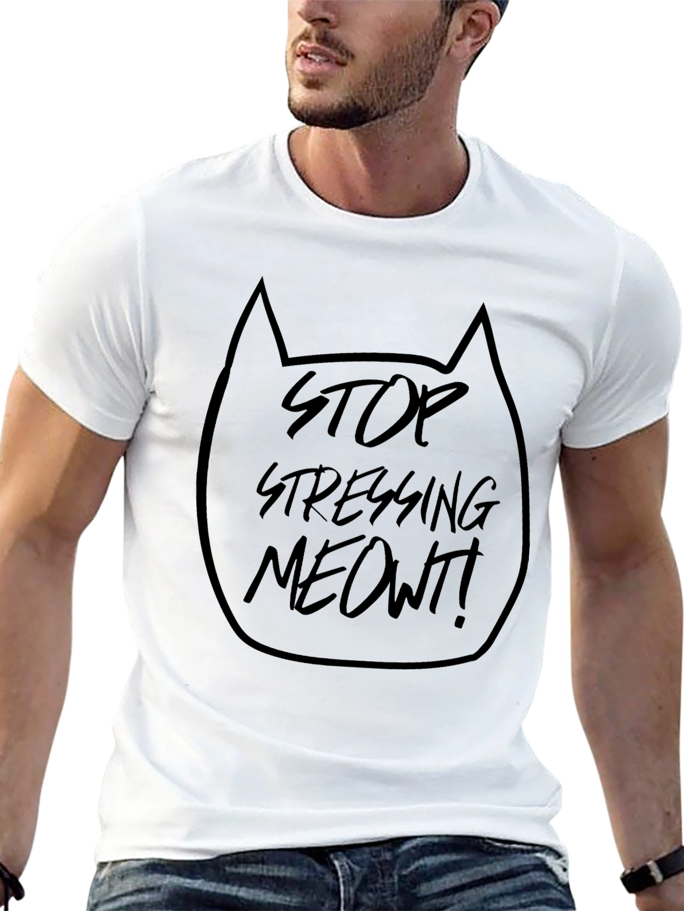 Stop Stressing Meowt! Black Graphic T-Shirt