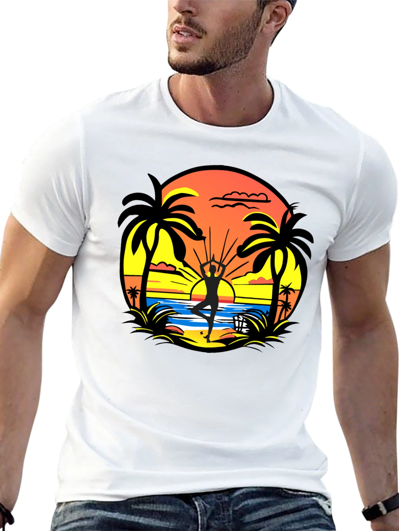 Sunset Beach Yoga Black T-Shirt