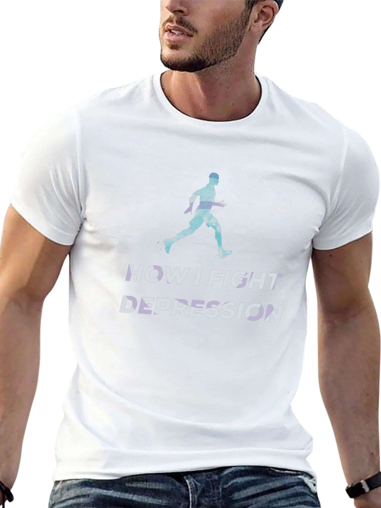 Fight Depression Running T-Shirt - Motivational Workout Tee