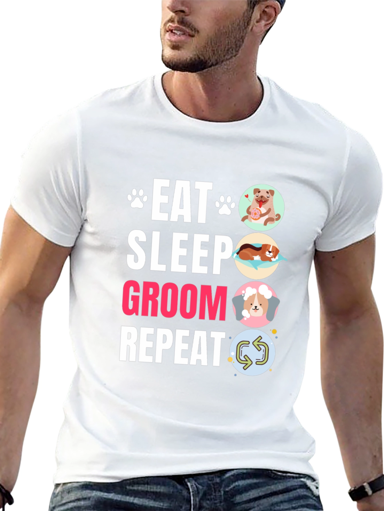 Eat Sleep Groom Repeat Dog Lover Graphic Tee
