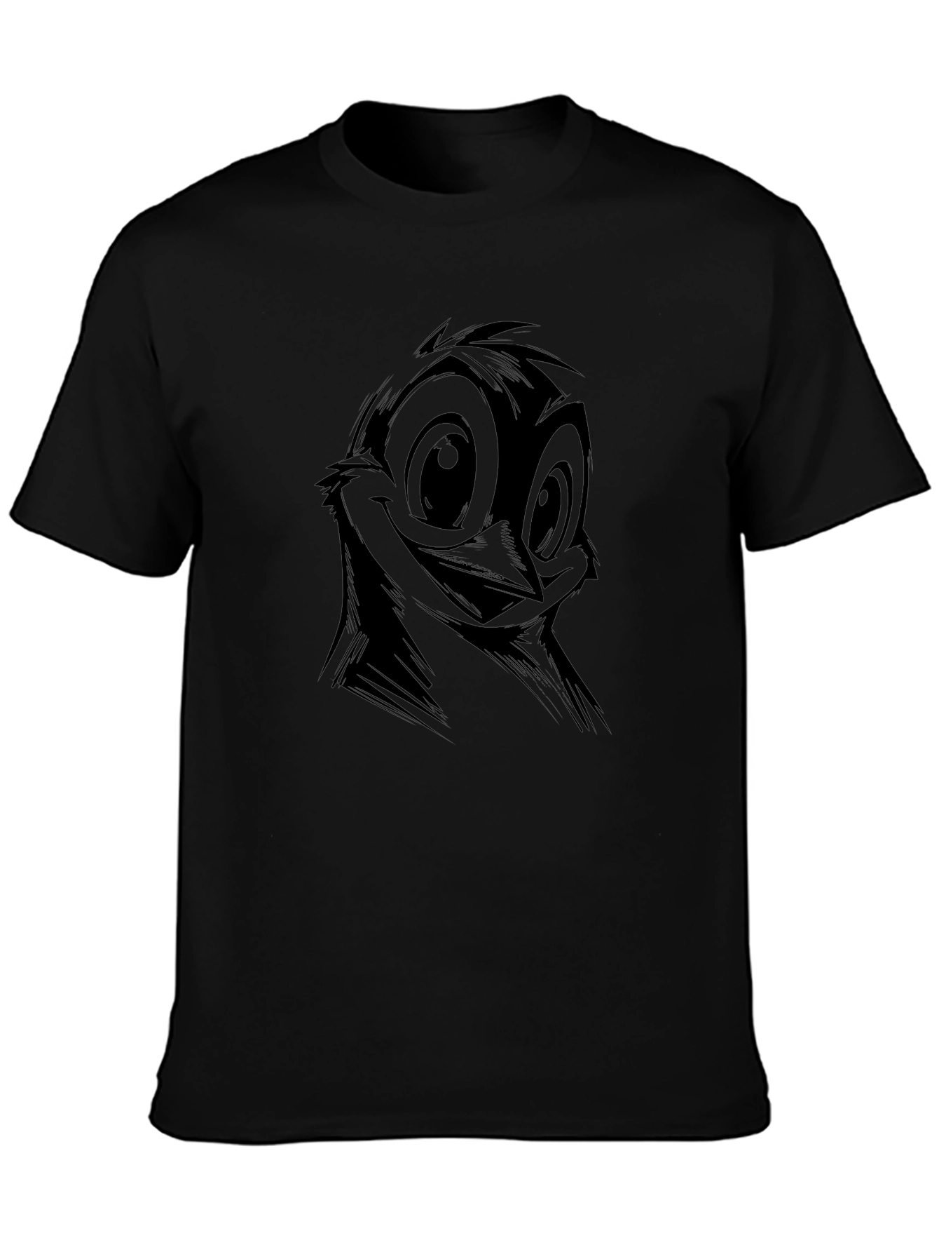 Cartoon Bird Graphic Print Black T-Shirt