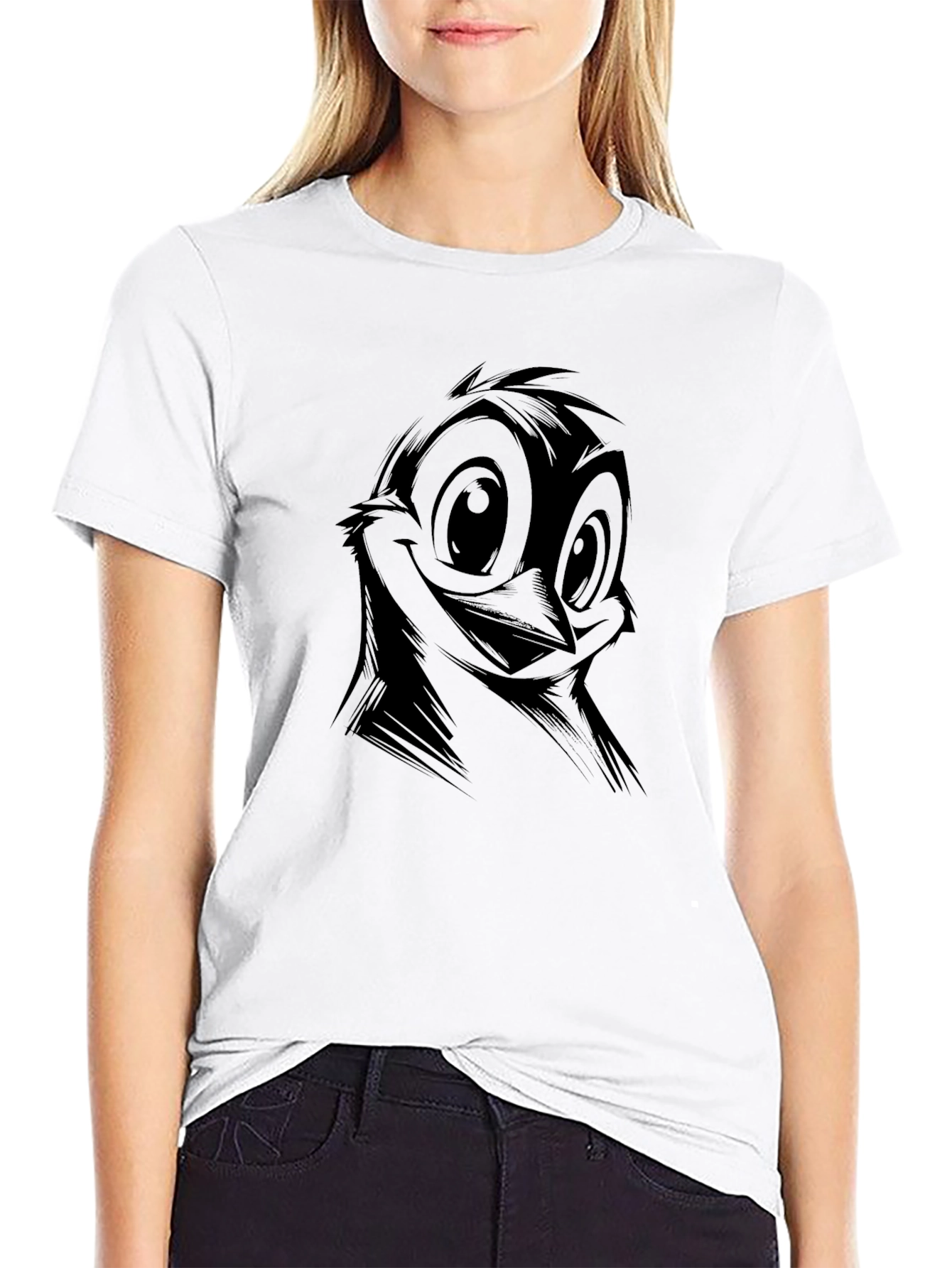 Cartoon Bird Graphic Print Black T-Shirt