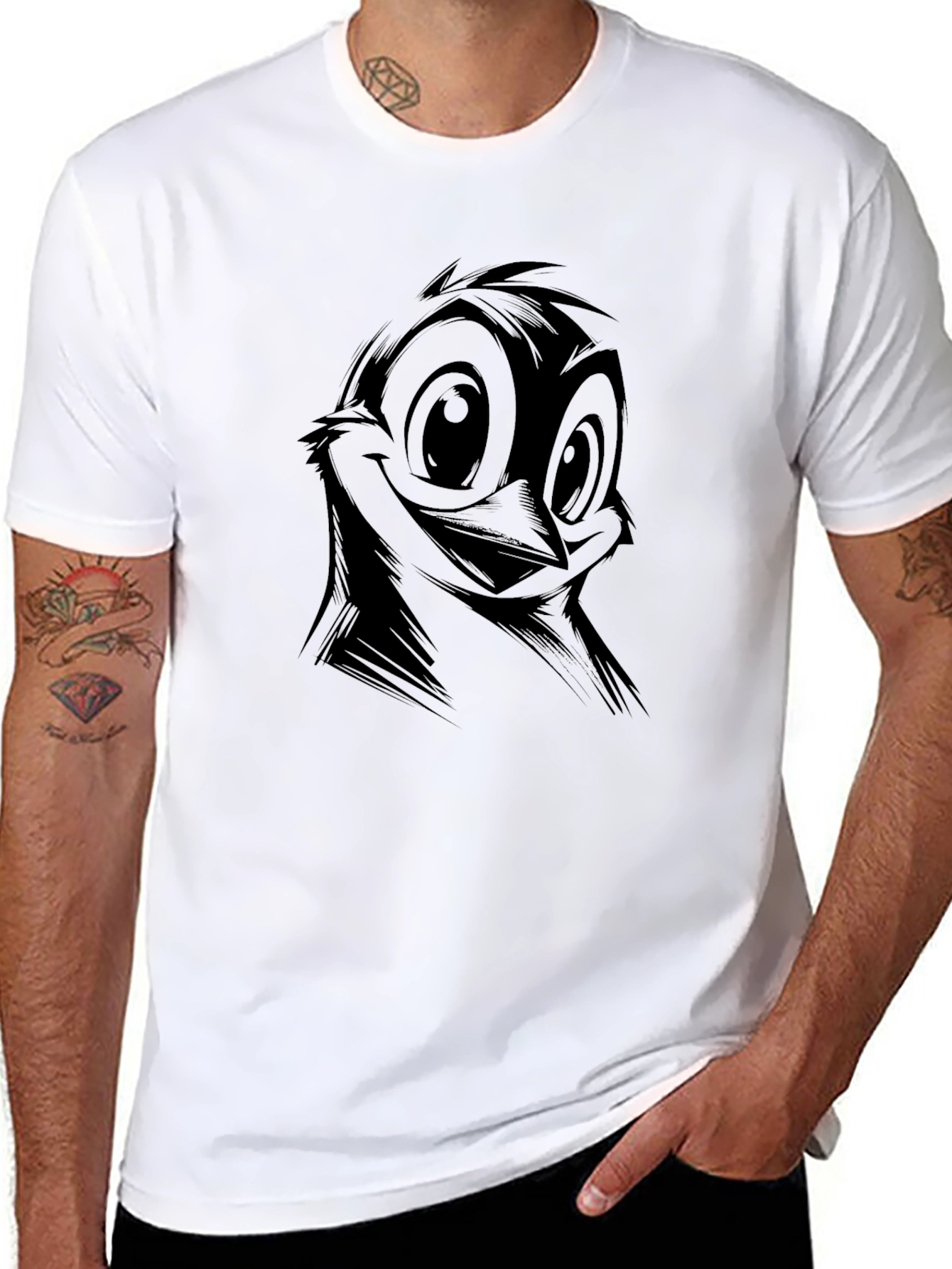 Cartoon Bird Graphic Print Black T-Shirt