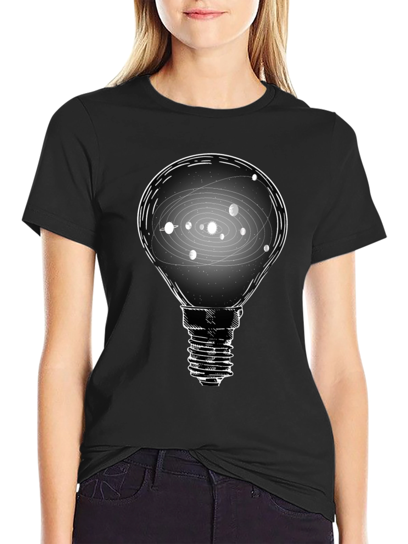 Solar System Light Bulb T-Shirt - Cosmic Idea Tee