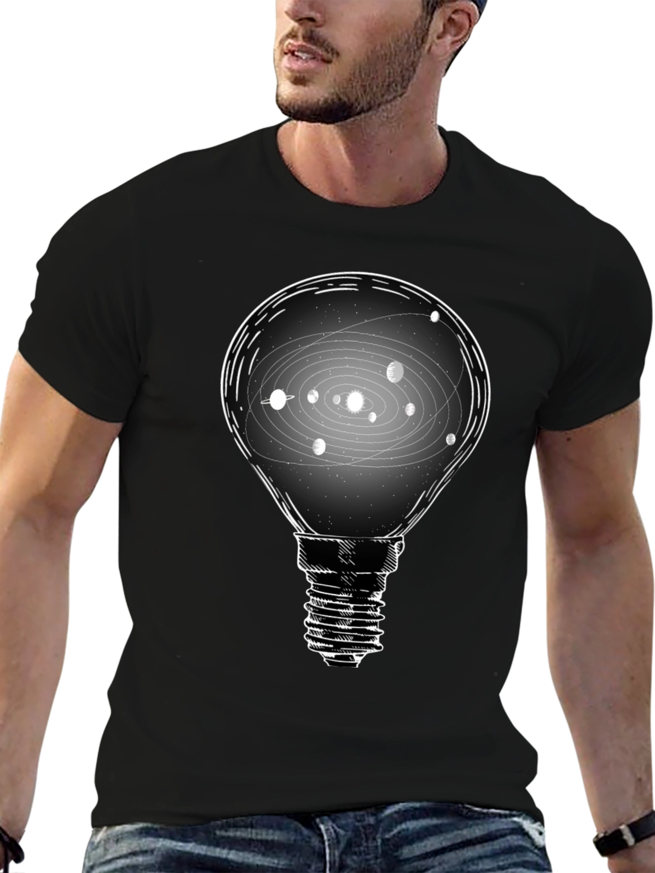 Solar System Light Bulb T-Shirt - Cosmic Idea Tee