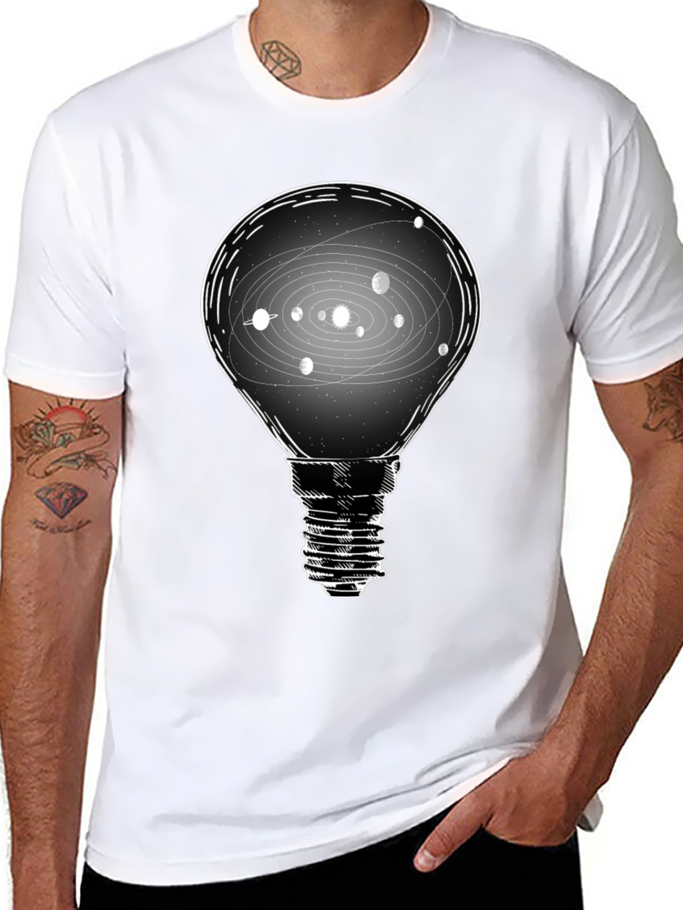 Solar System Light Bulb T-Shirt - Cosmic Idea Tee
