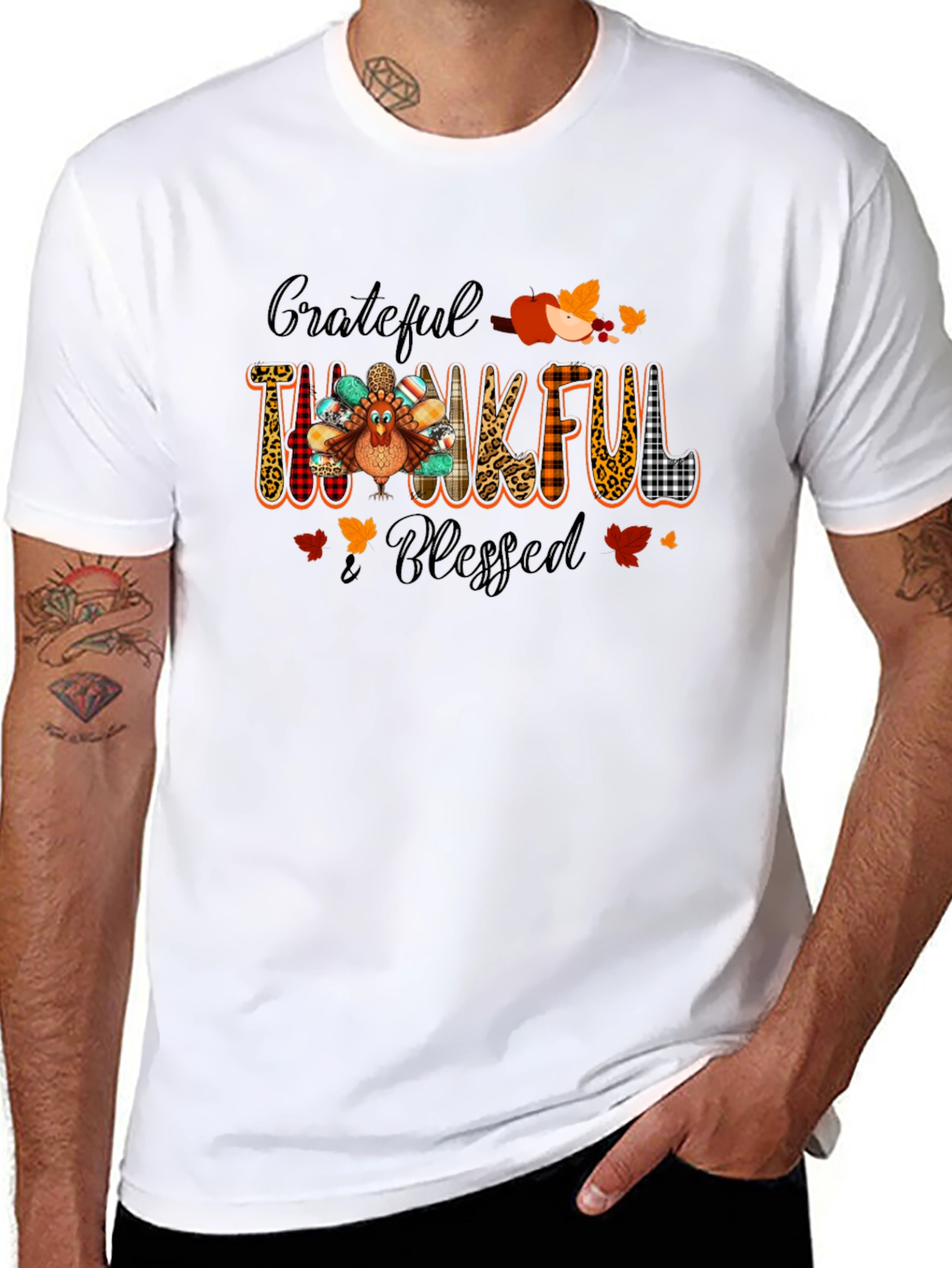 Grateful Thankful Blessed Thanksgiving Tee