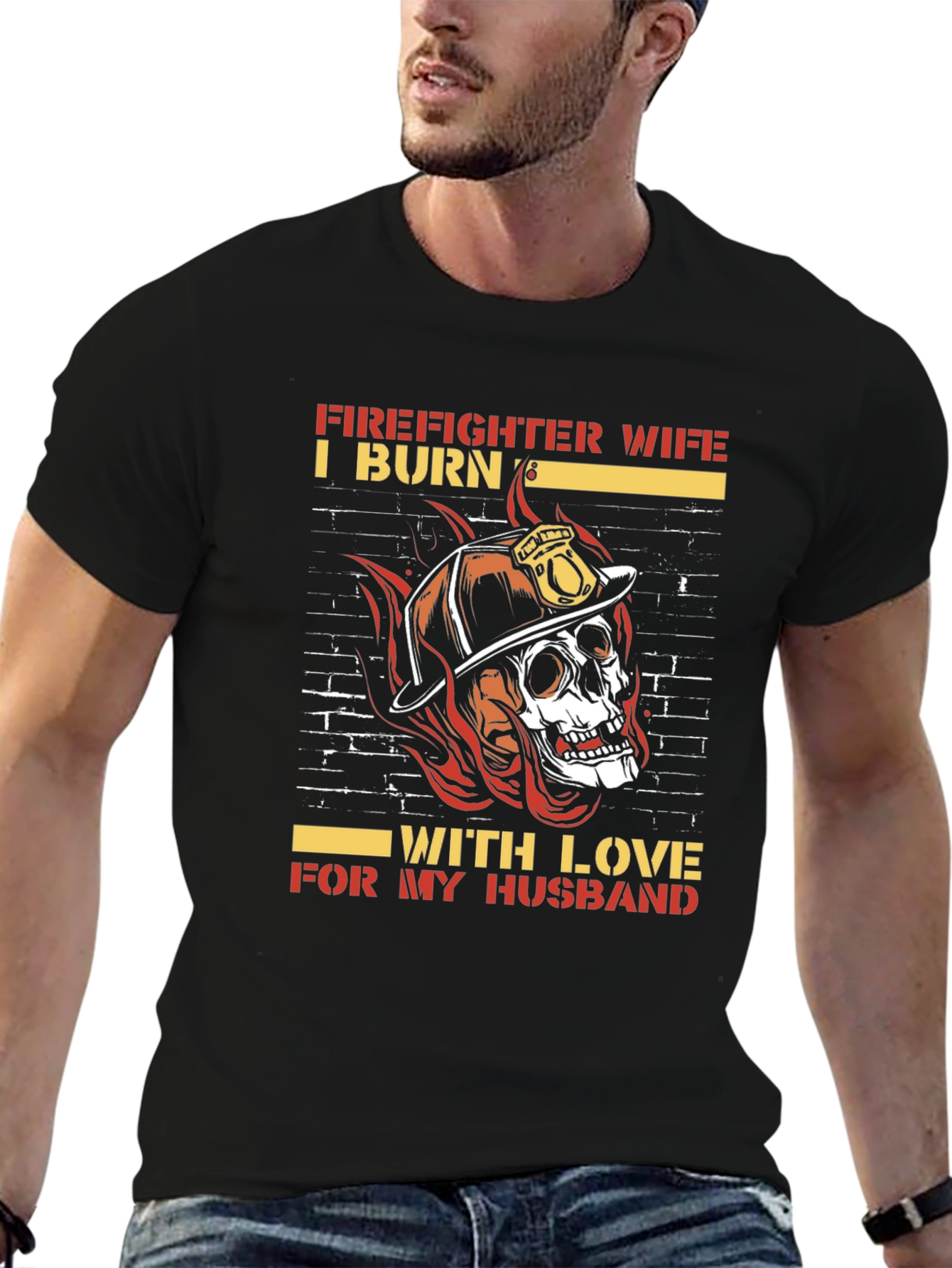 Firefighter Wife Skull Graphic Tee - Husband Love