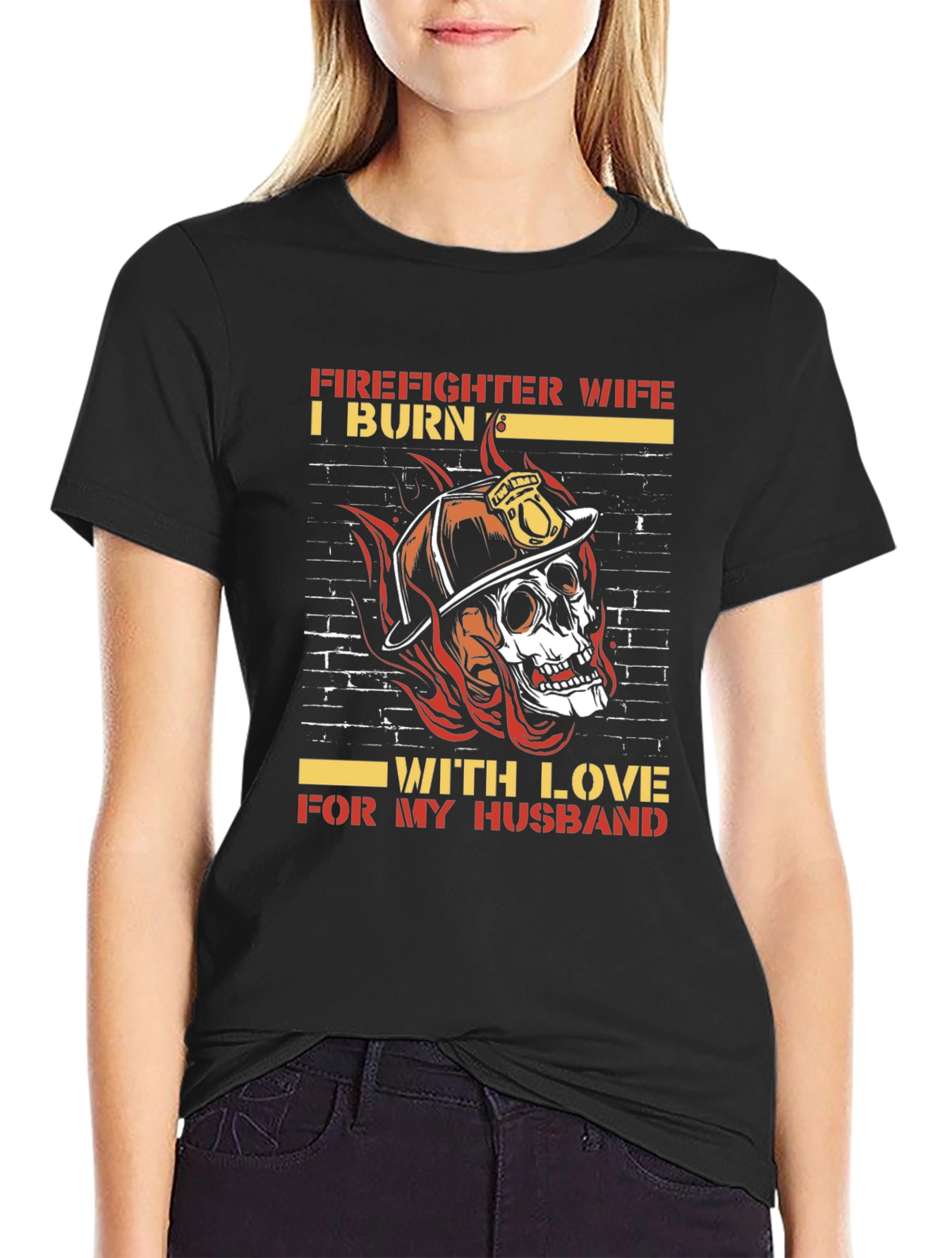 Firefighter Wife Skull Graphic Tee - Husband Love