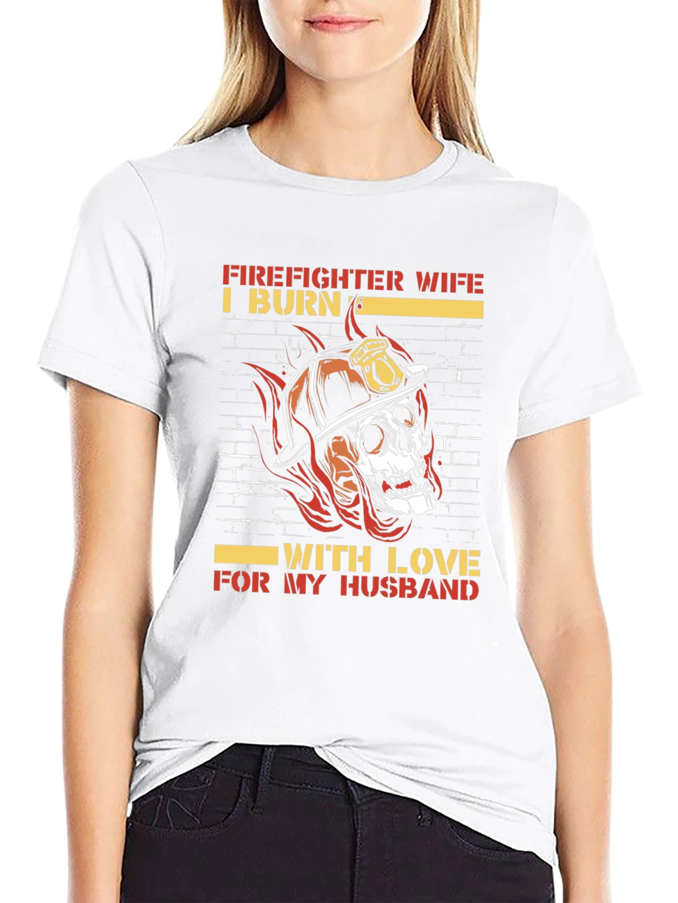 Firefighter Wife Skull Graphic Tee - Husband Love