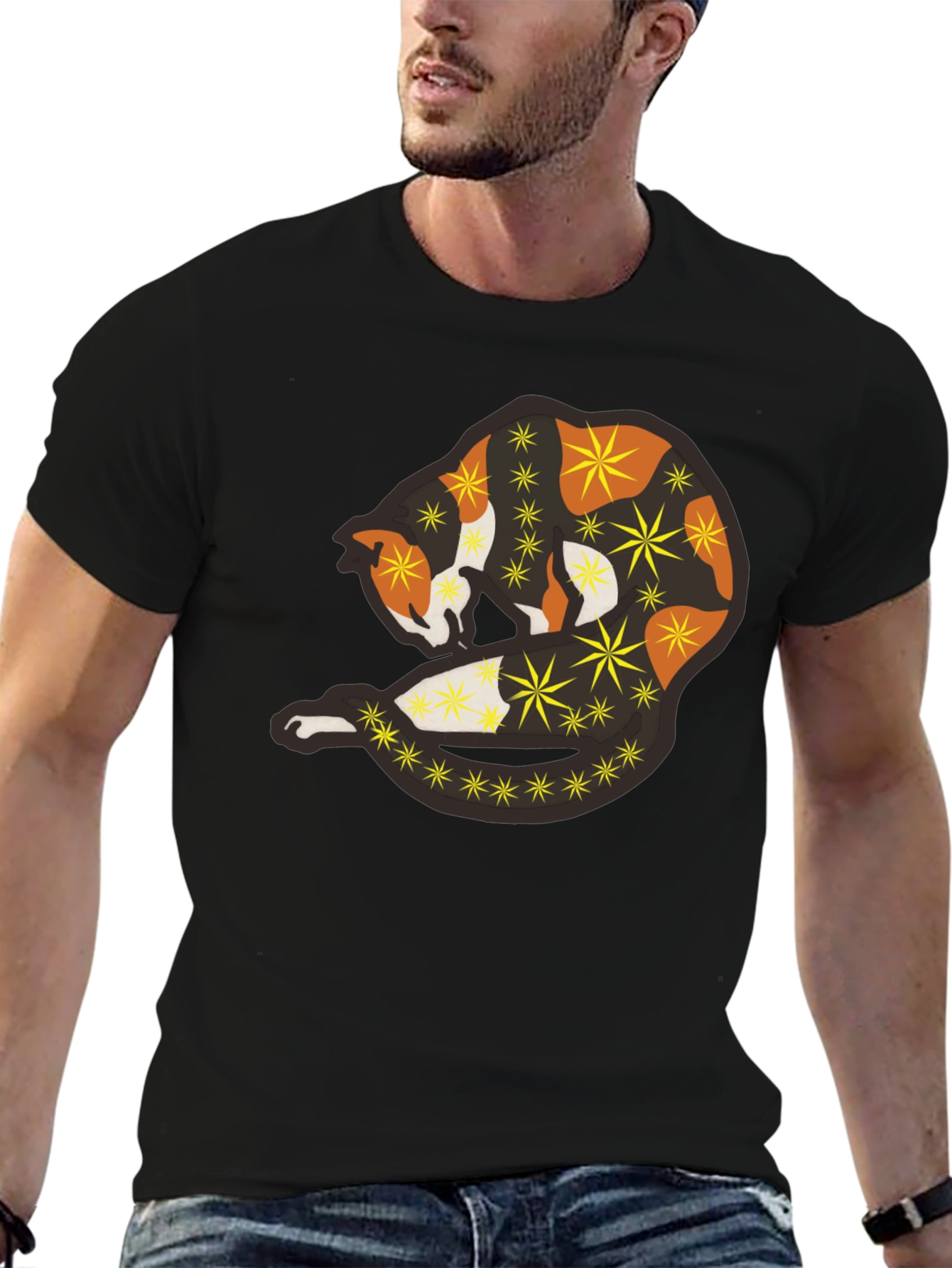 Abstract Cat Starry Graphic Tee - Black Unisex Shirt