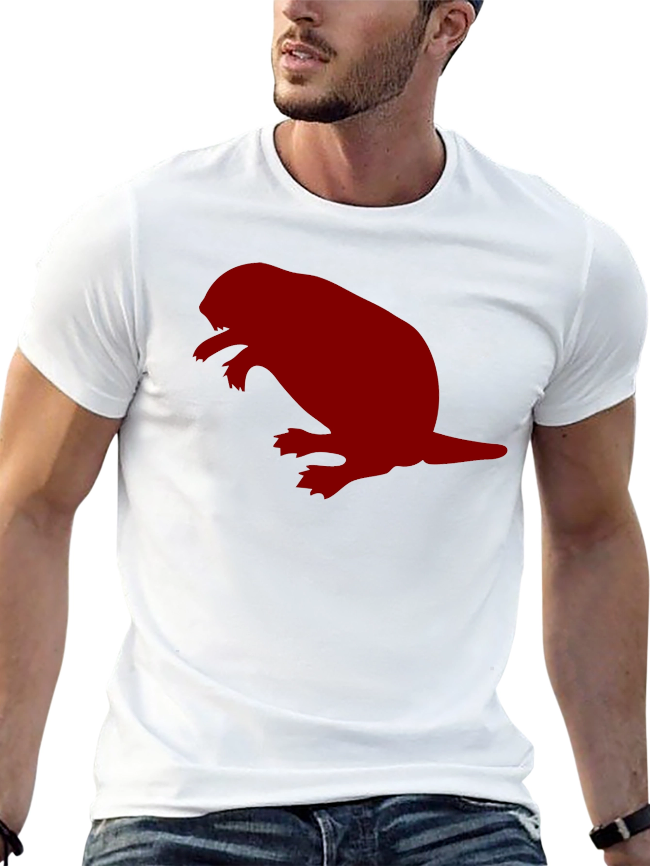 Black T-Shirt with Red Beaver Silhouette
