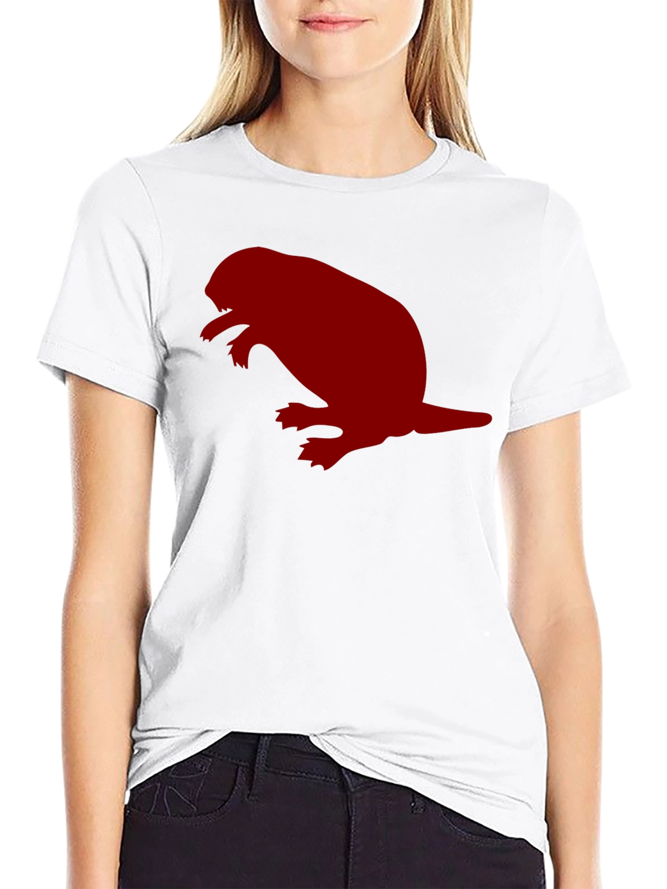 Black T-Shirt with Red Beaver Silhouette