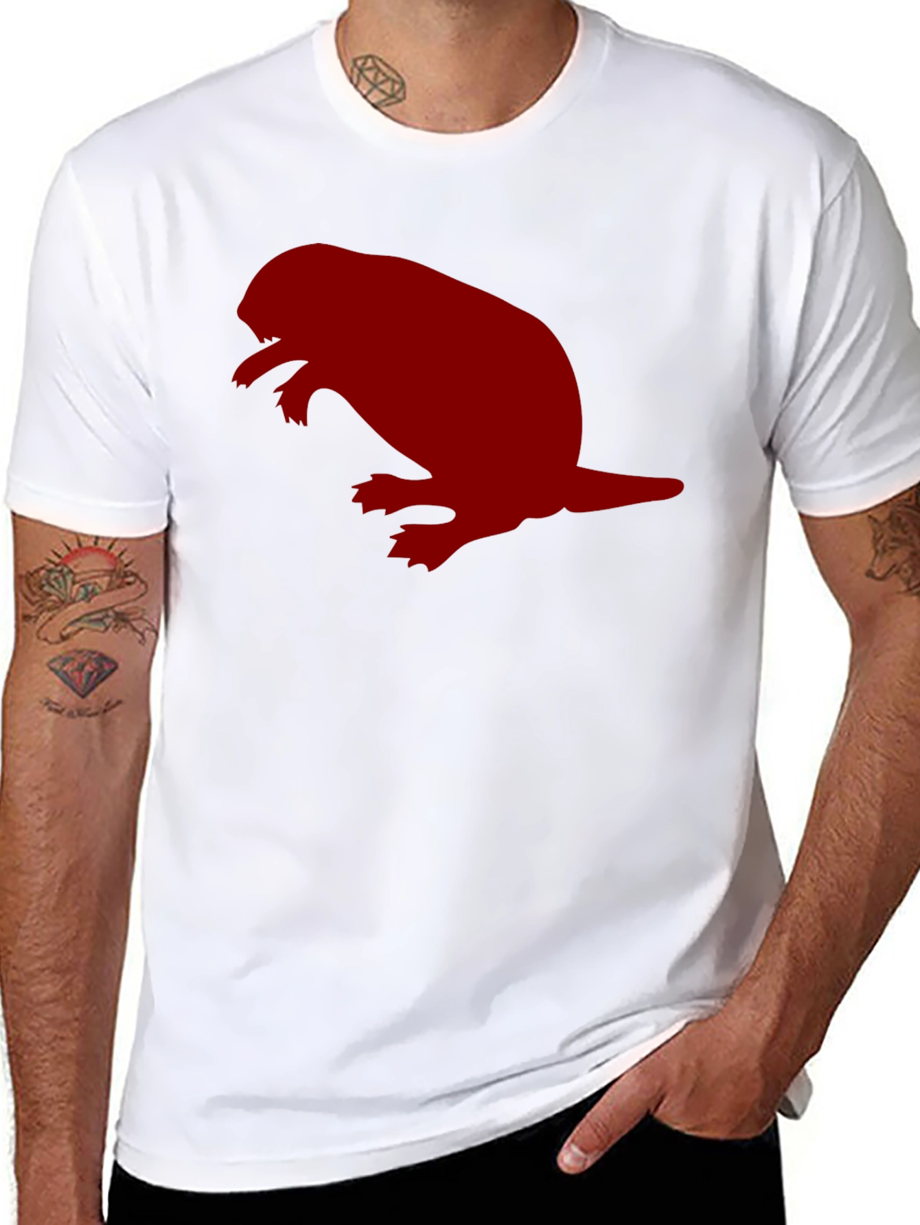 Black T-Shirt with Red Beaver Silhouette