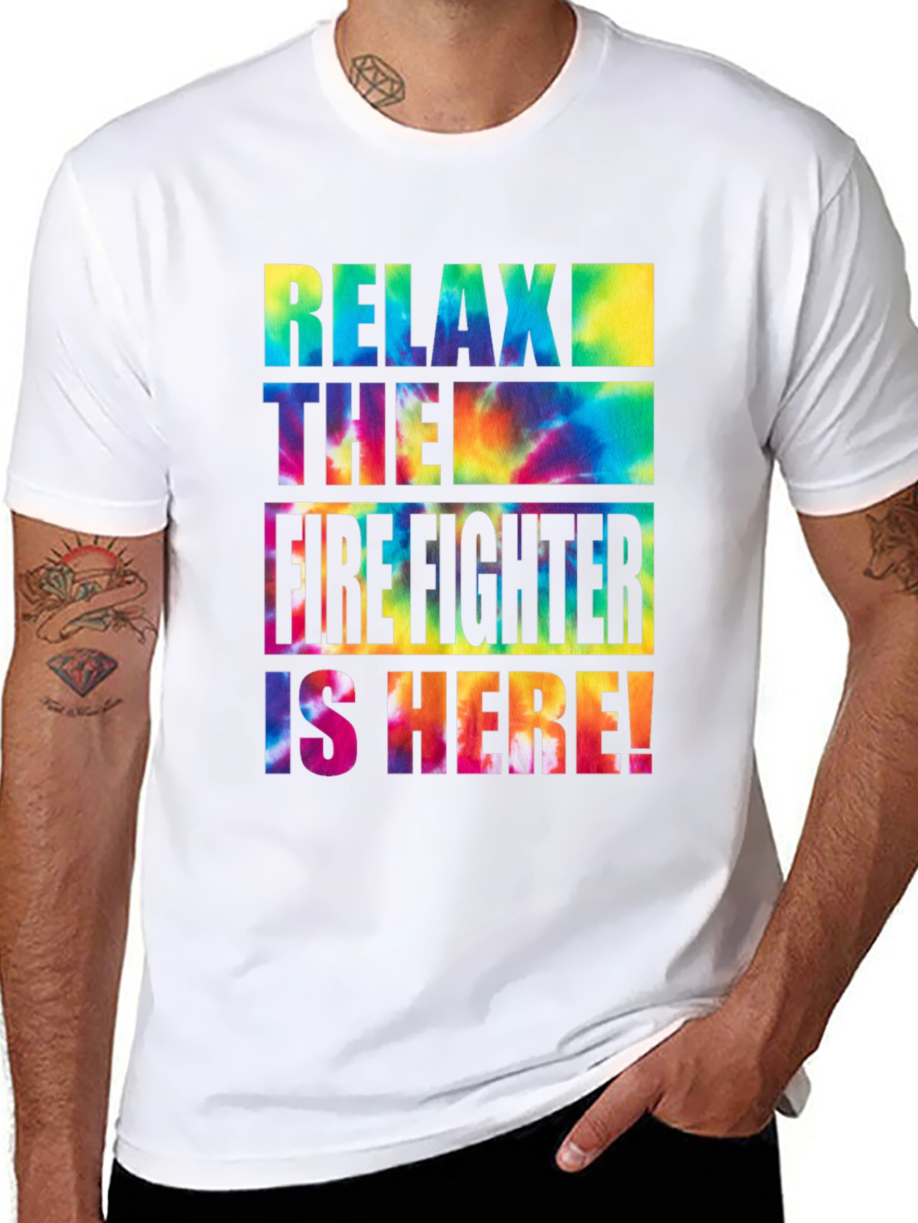 Relax The Firefighter Is Here Tie-Dye Graphic T-Shirt
