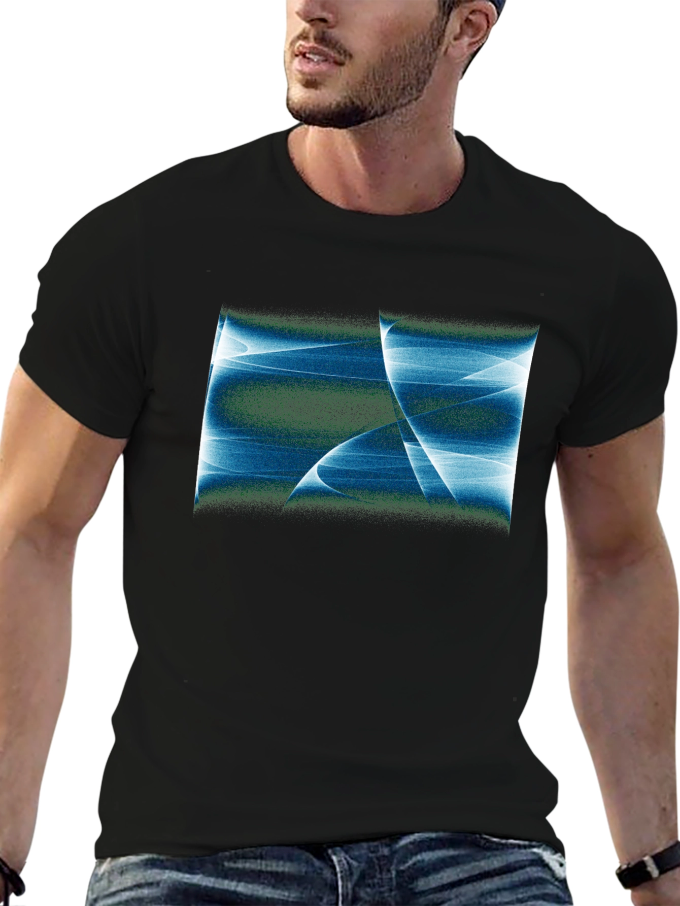 Abstract Blue Graphic Black T-Shirt