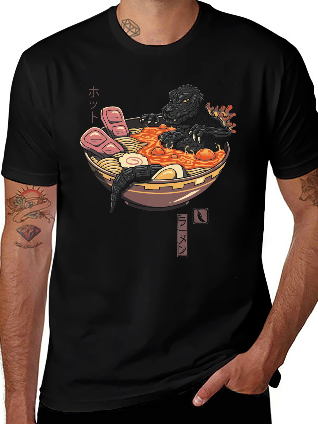 Godzilla Ramen T-Shirt - Monster Eats Noodles