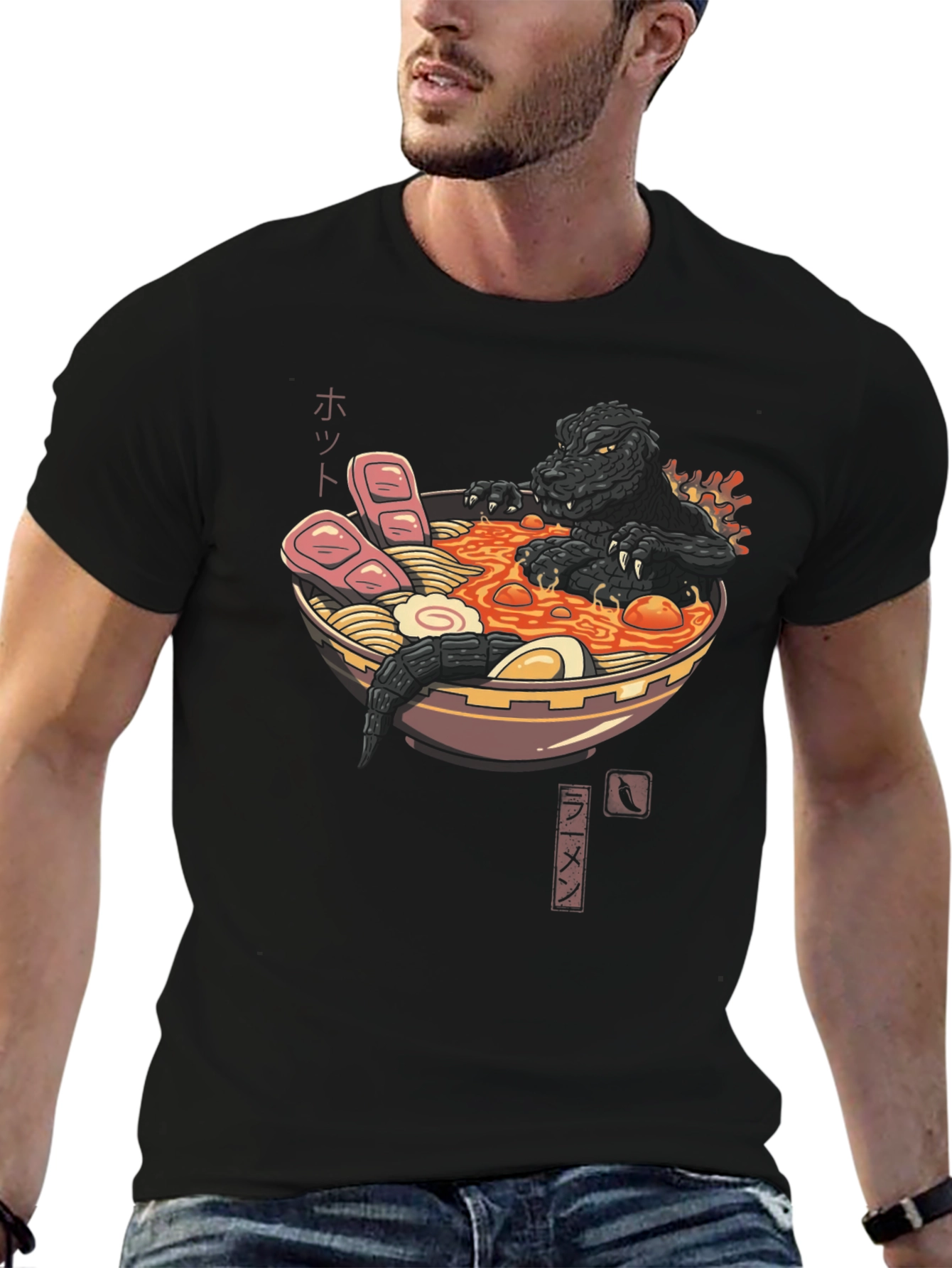 Godzilla Ramen T-Shirt - Monster Eats Noodles