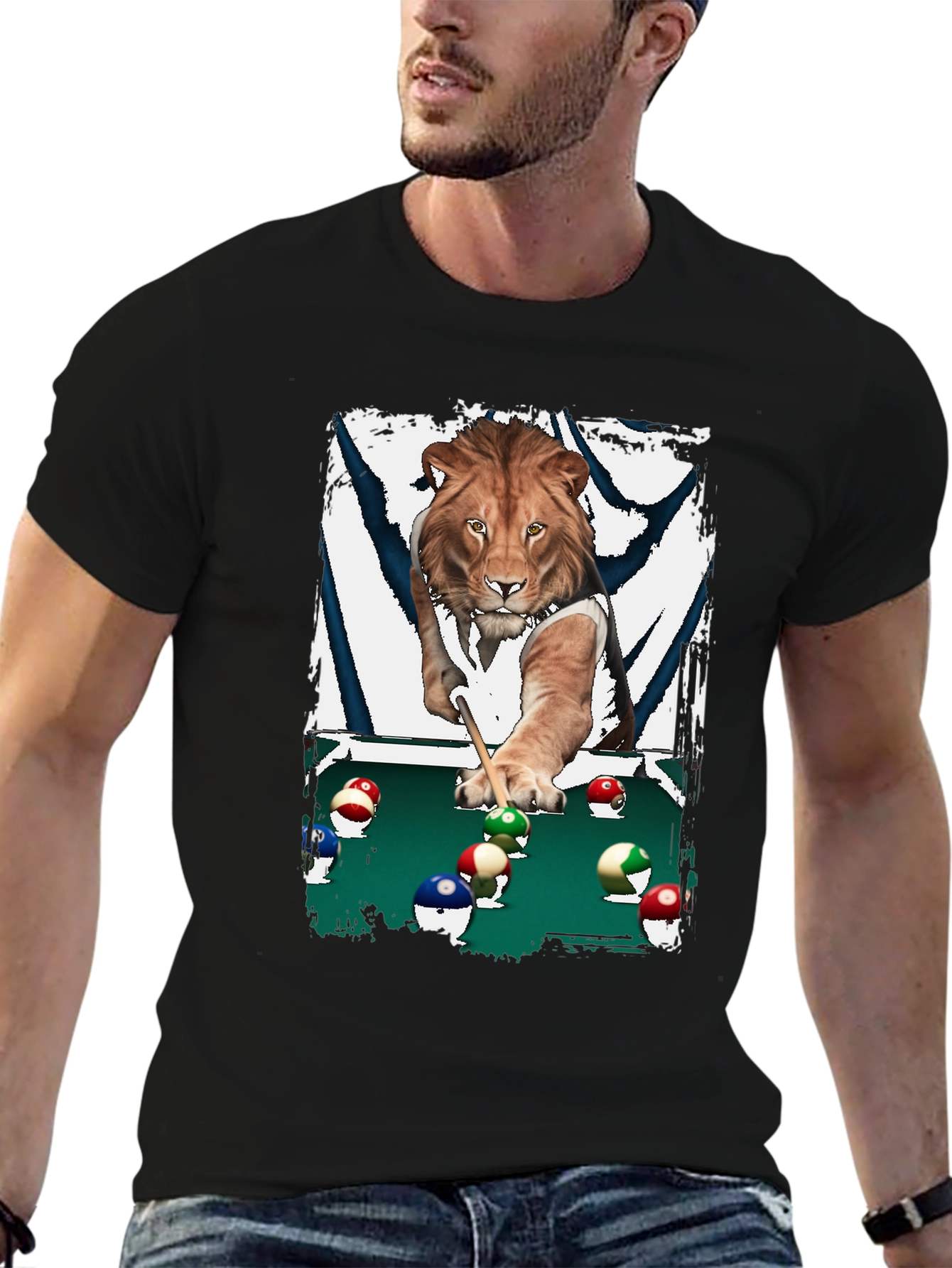 Lion Playing Pool T-Shirt - Unique Graphic Tee